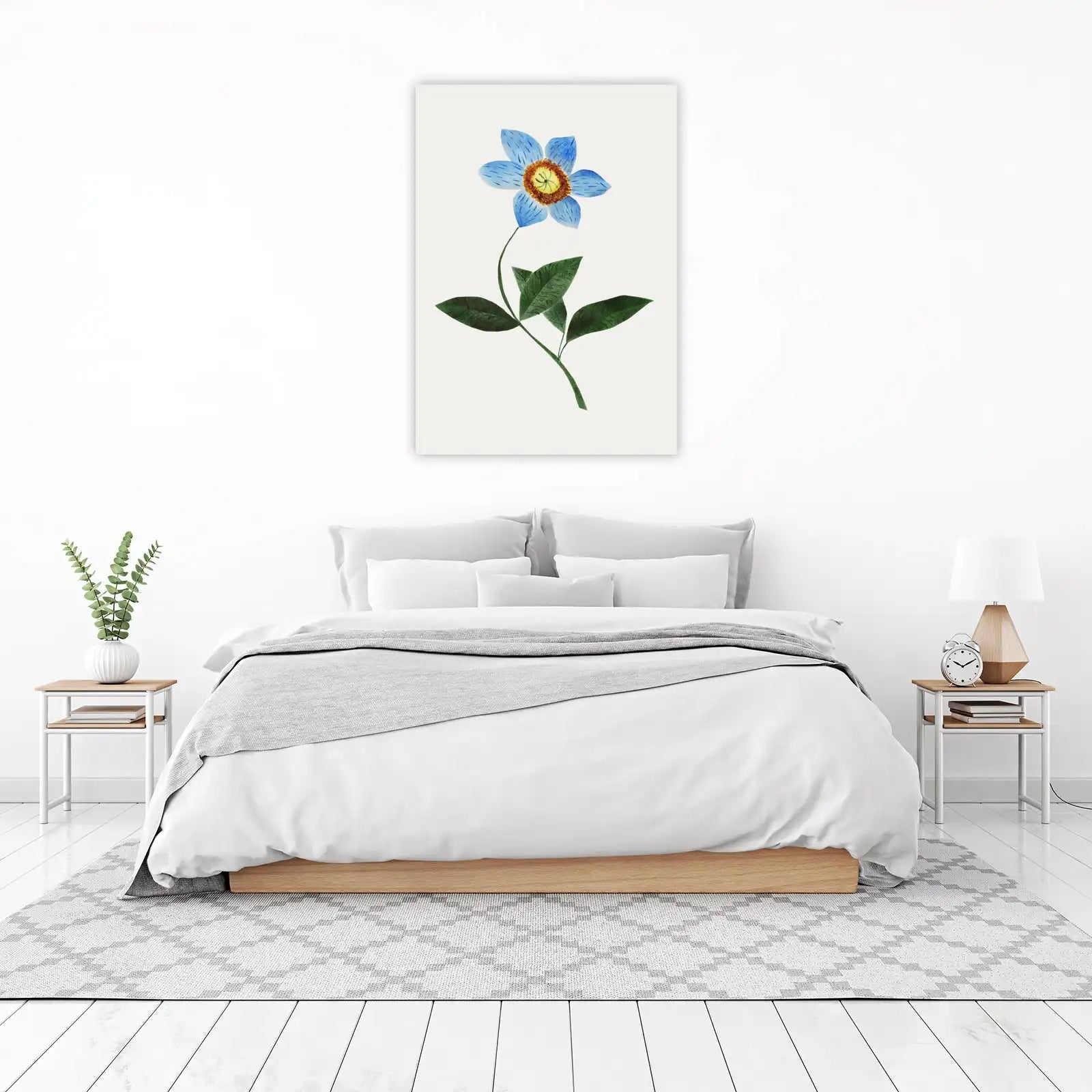 Serene Blue Floral Botanical Watercolor Wall Art