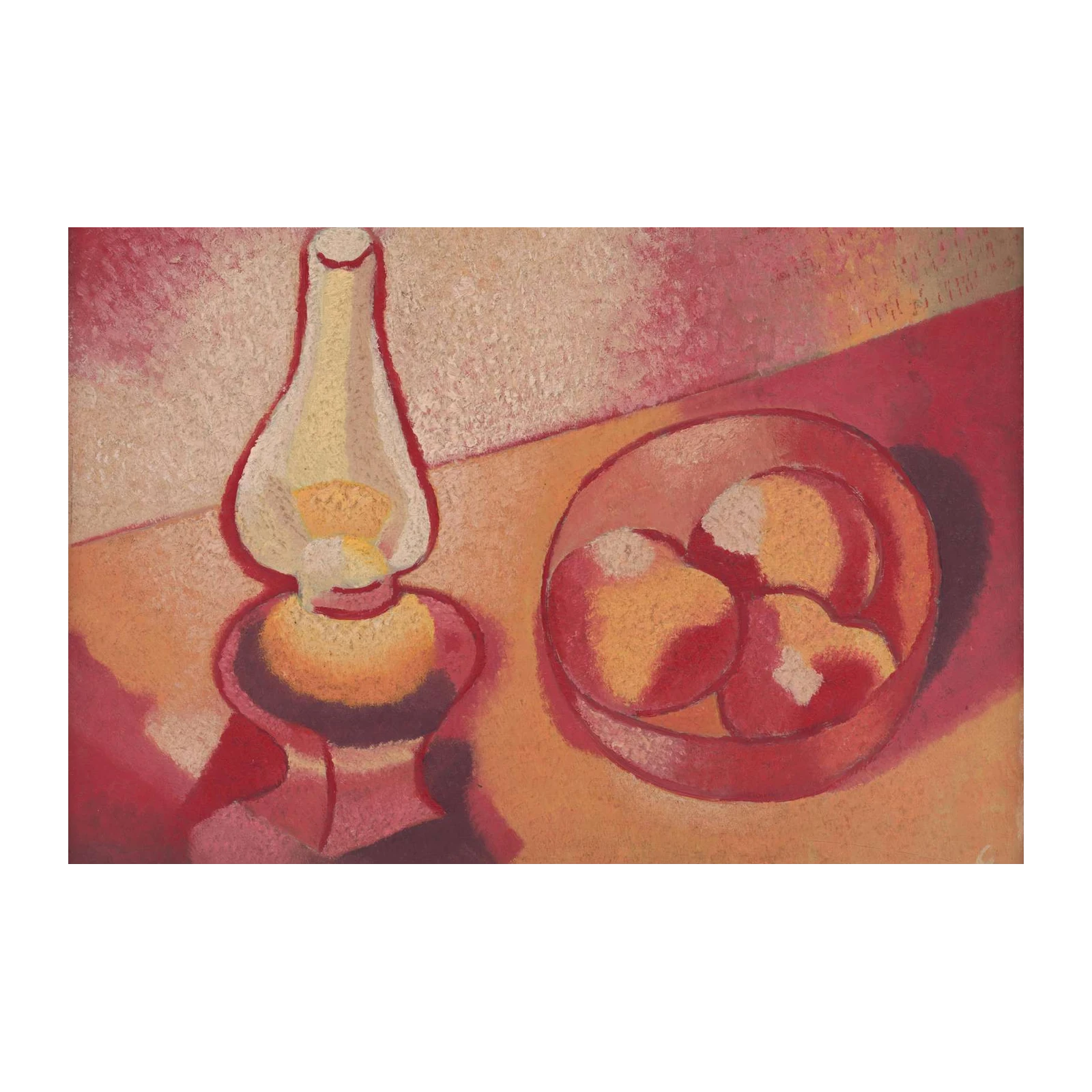 Vibrant Still Life Oil Lamp & Fruit Wall Art