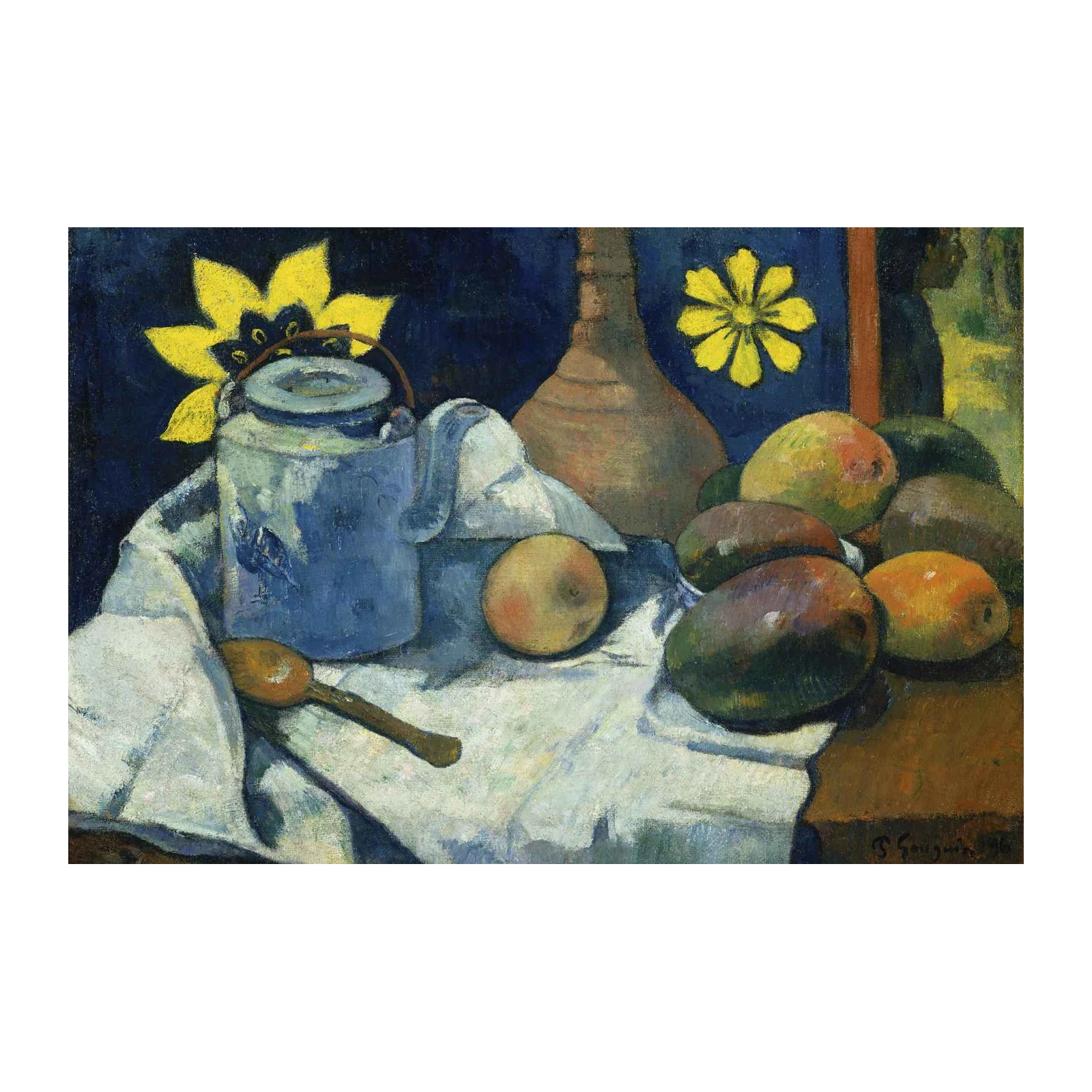 Vibrant Still Life Fruit and Teapot Wall Art