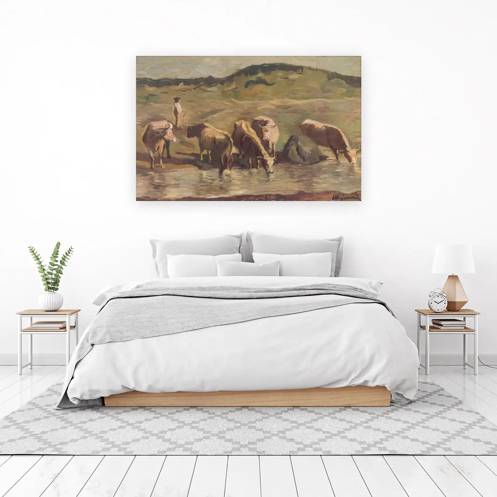 Herd at Watering Hole Impressionist Cattle Wall Art