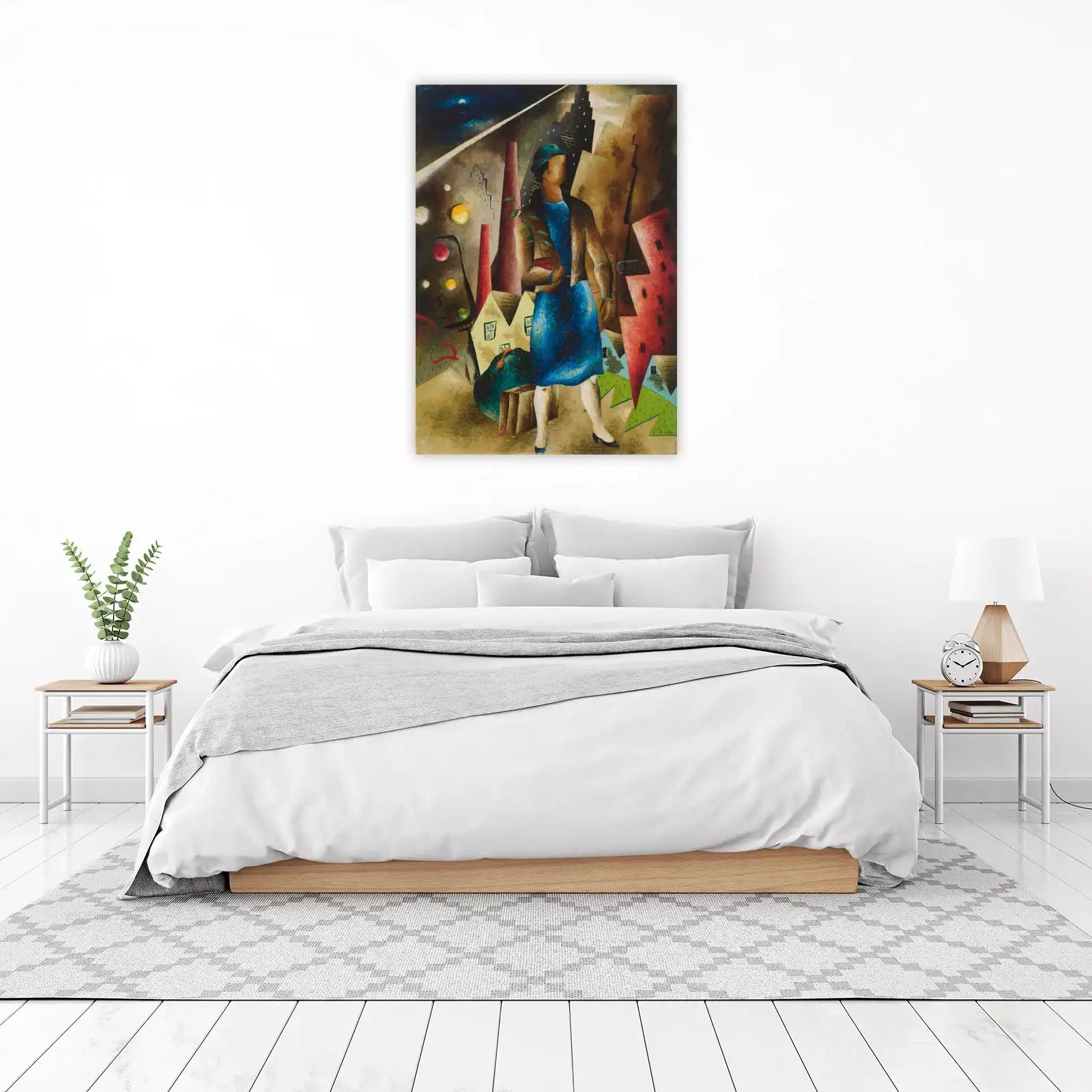 Figurative Cityscape with Woman Wall Art