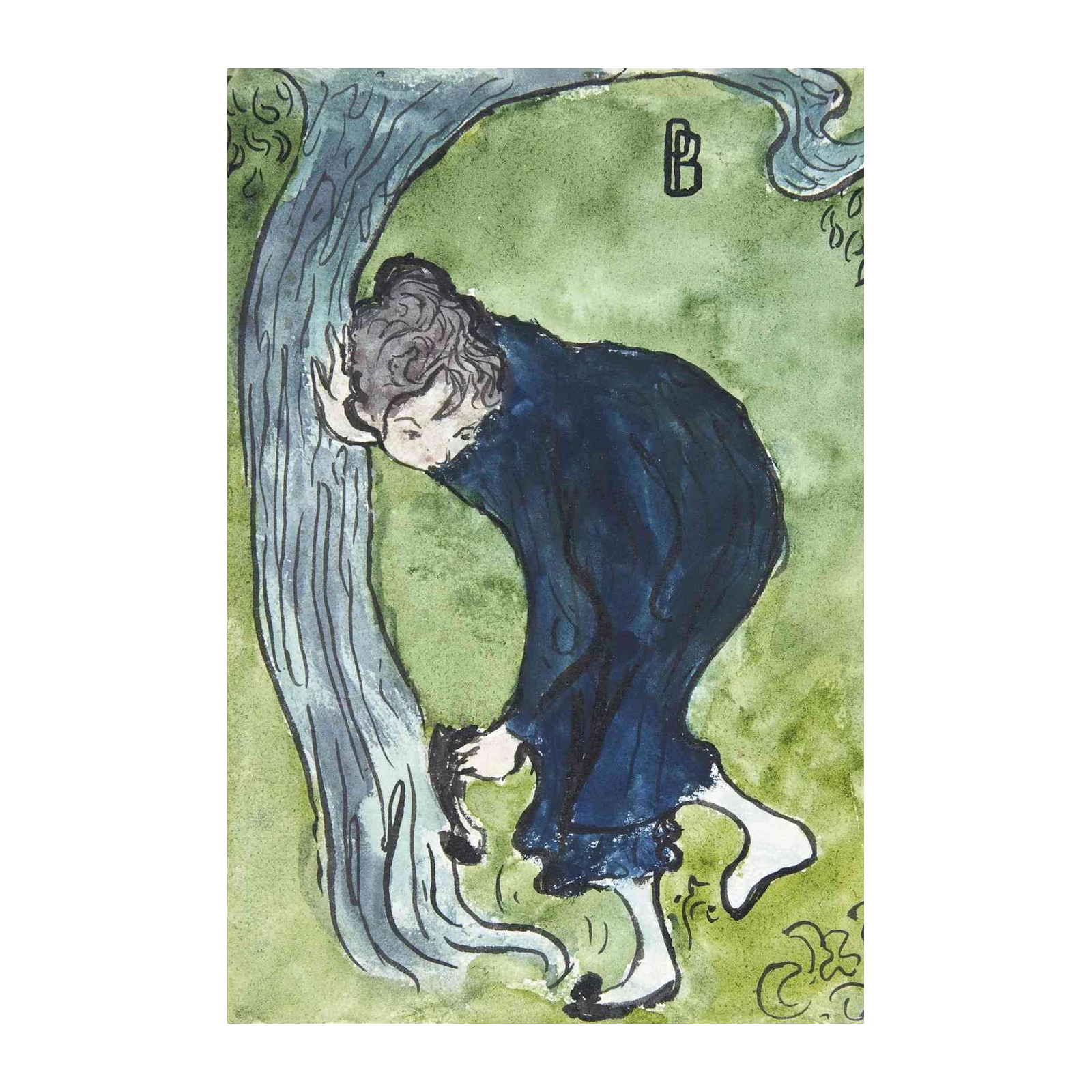 Whimsical Child by Tree Wall Art - Art Deco