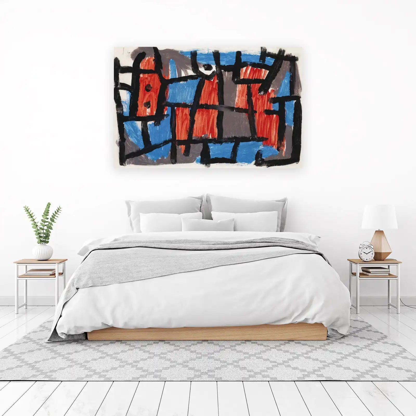 Bold Abstract Red Blue Geometric Wall Art