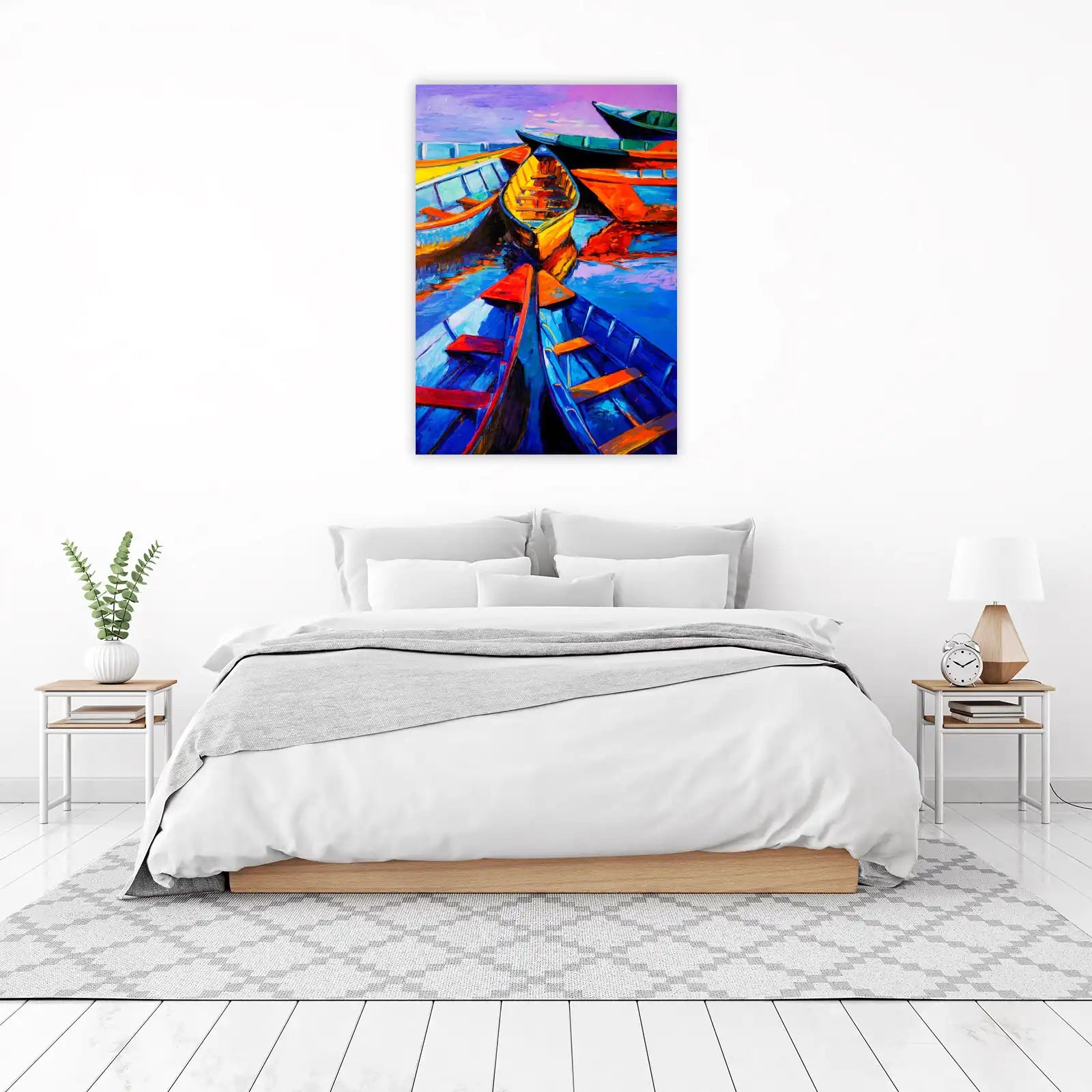 Vibrant Boats Impressionist Art Wall Art