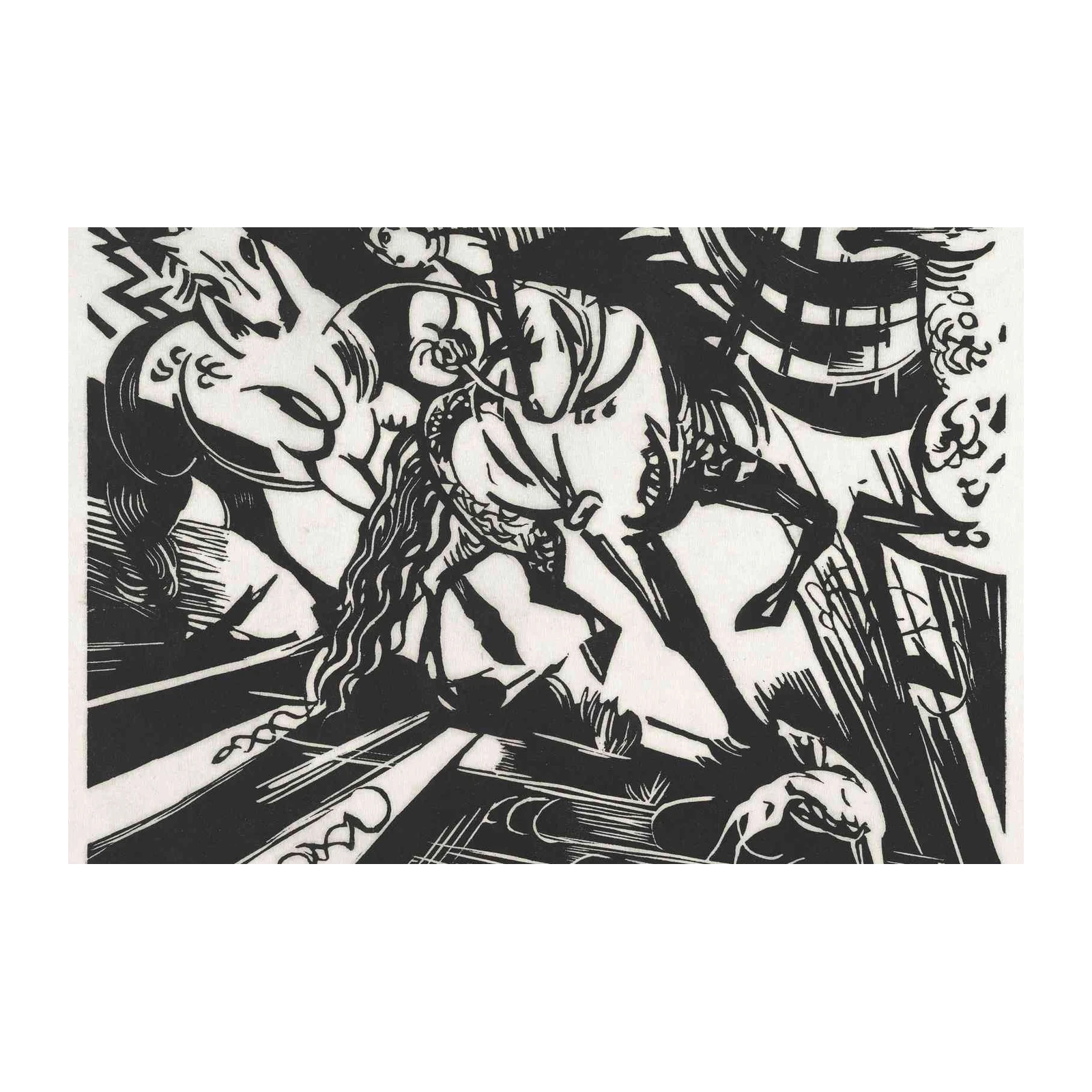 Dynamic Horse & Rider Woodcut Wall Art