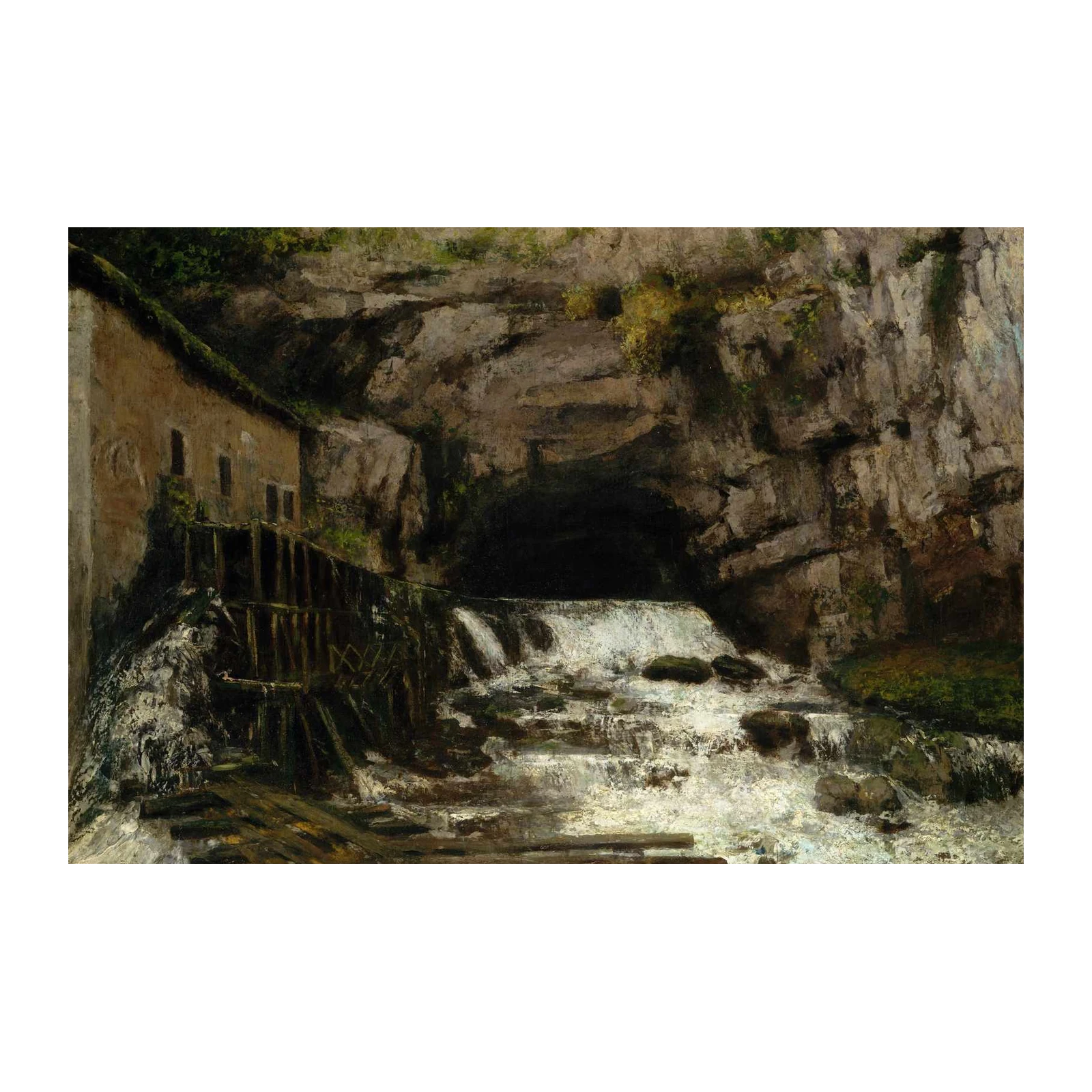 Rustic Mill Waterfall Oil Painting Wall Art