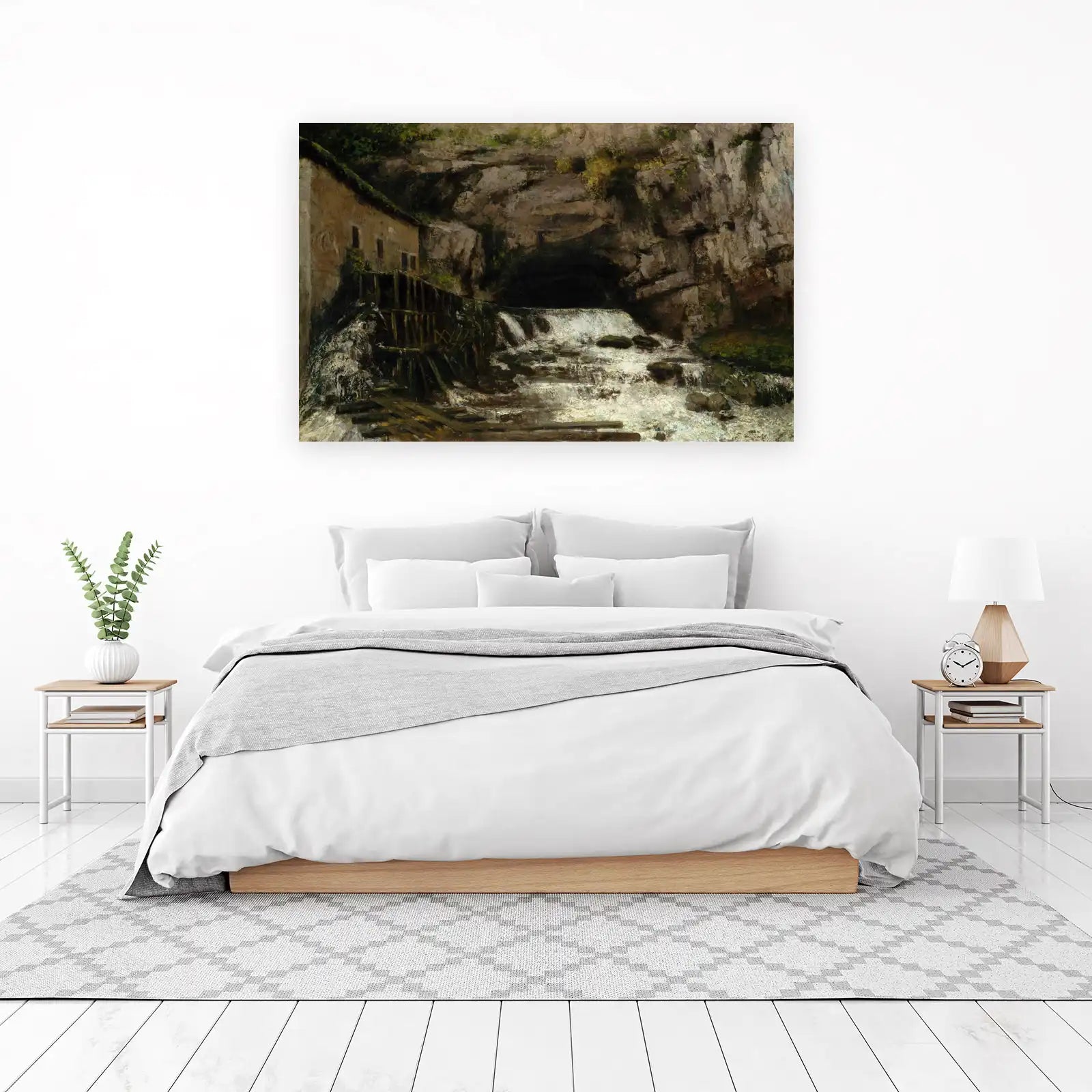 Rustic Mill Waterfall Oil Painting Wall Art