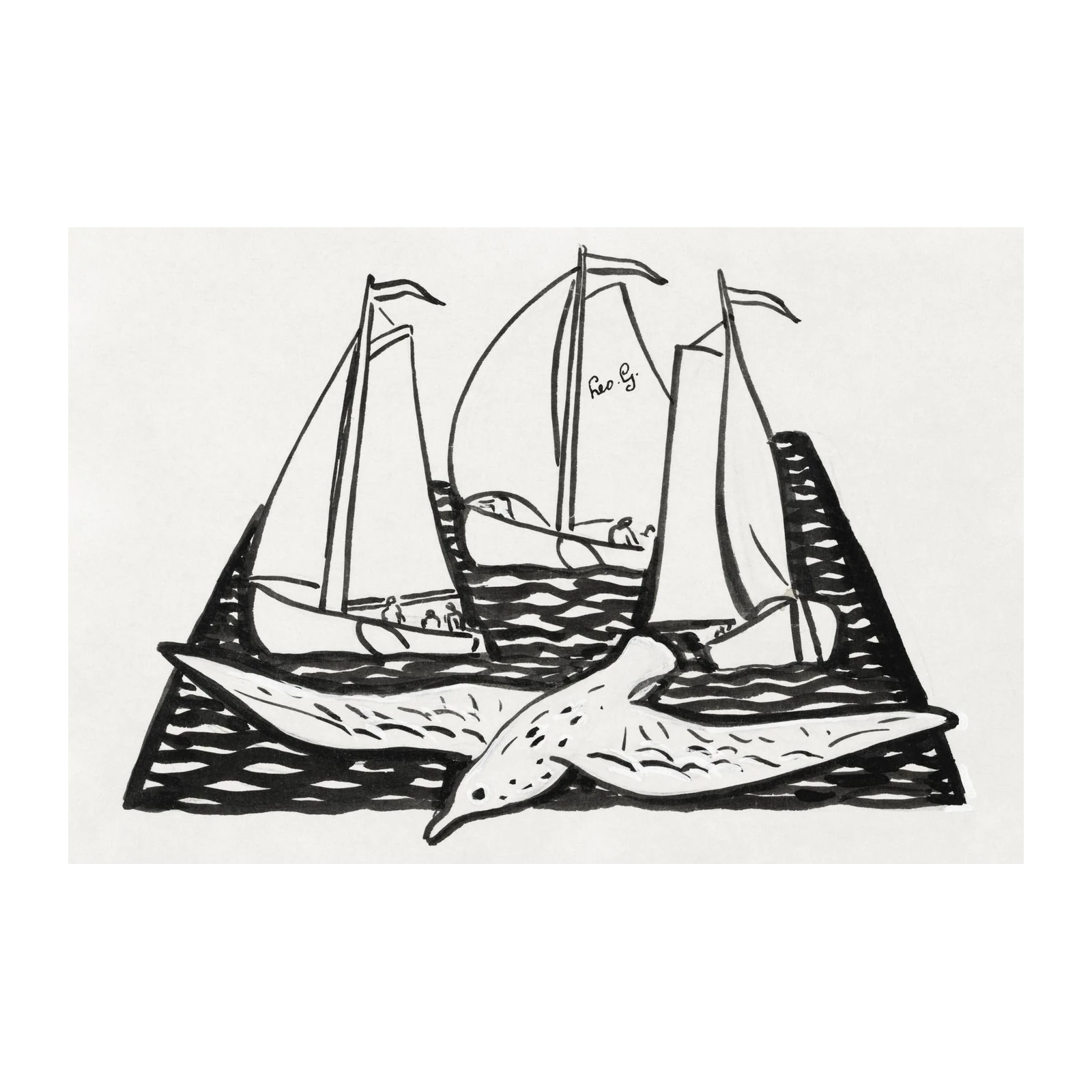 Seagull & Sailboats Minimalist Nautical Wall Art