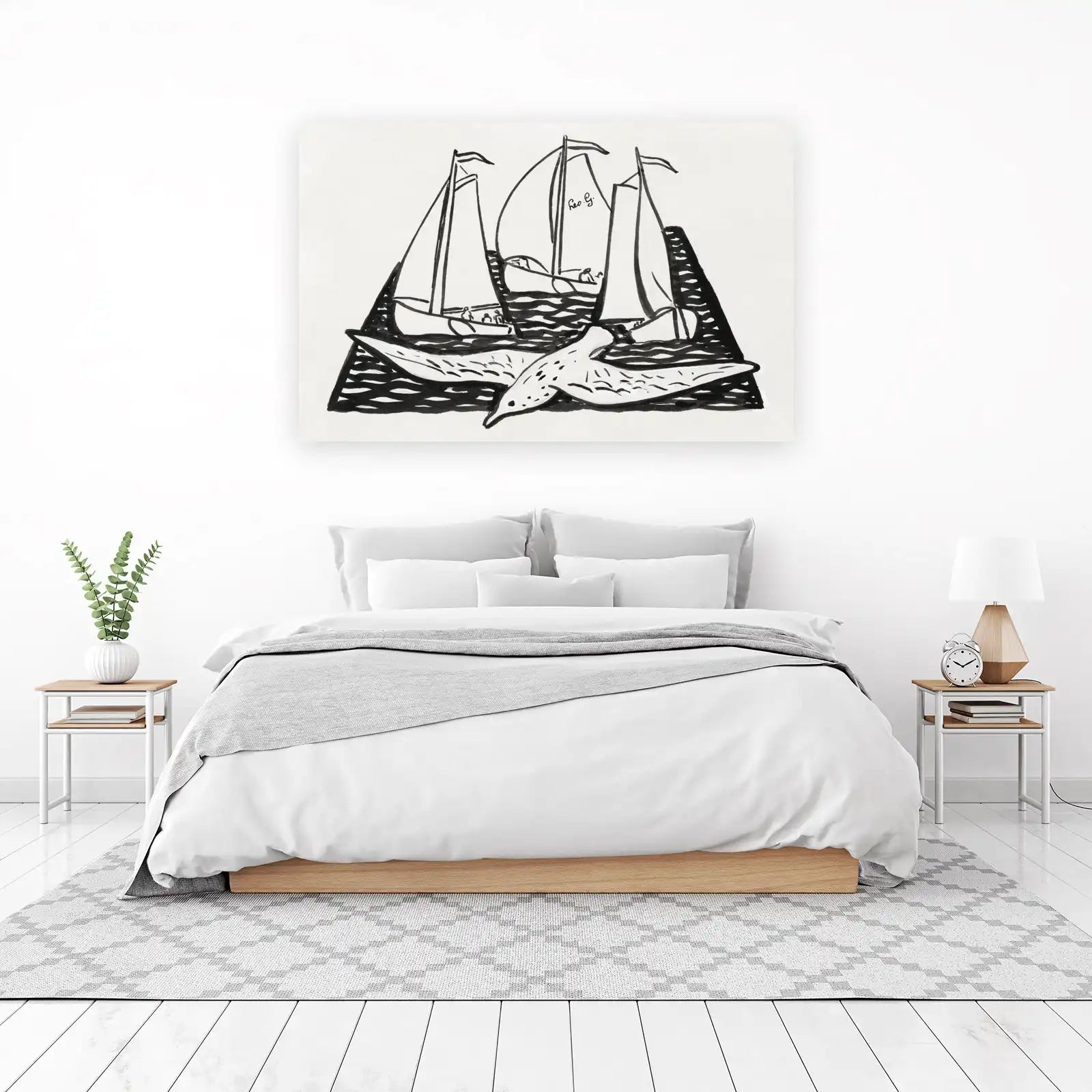 Seagull & Sailboats Minimalist Nautical Wall Art