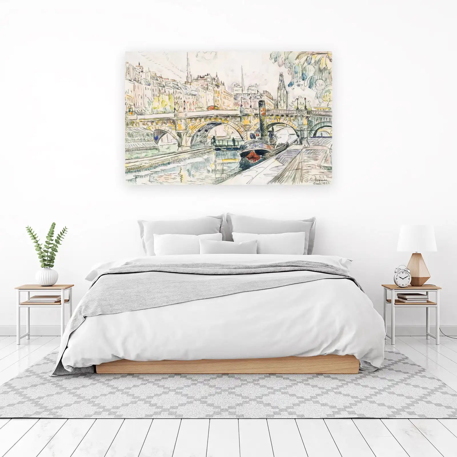 Parisian River Scene with Bridge Wall Art
