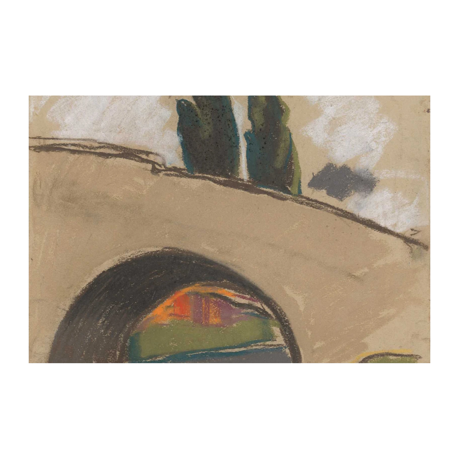 Tuscan Bridge Landscape Pastel Wall Art