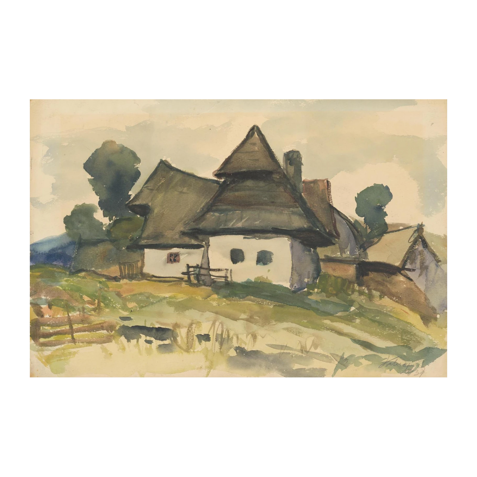 Charming Village House Watercolor Wall Art