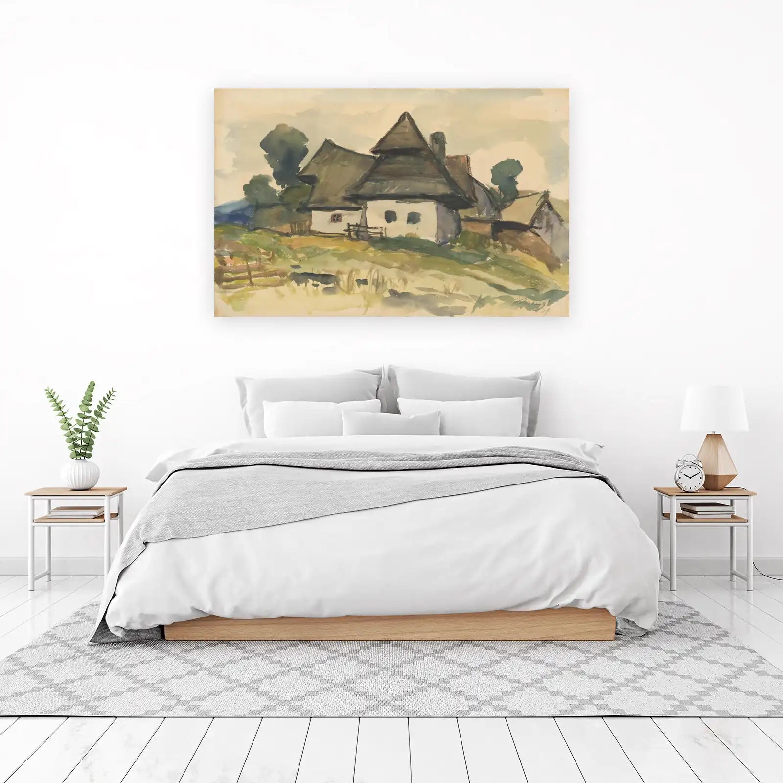 Charming Village House Watercolor Wall Art