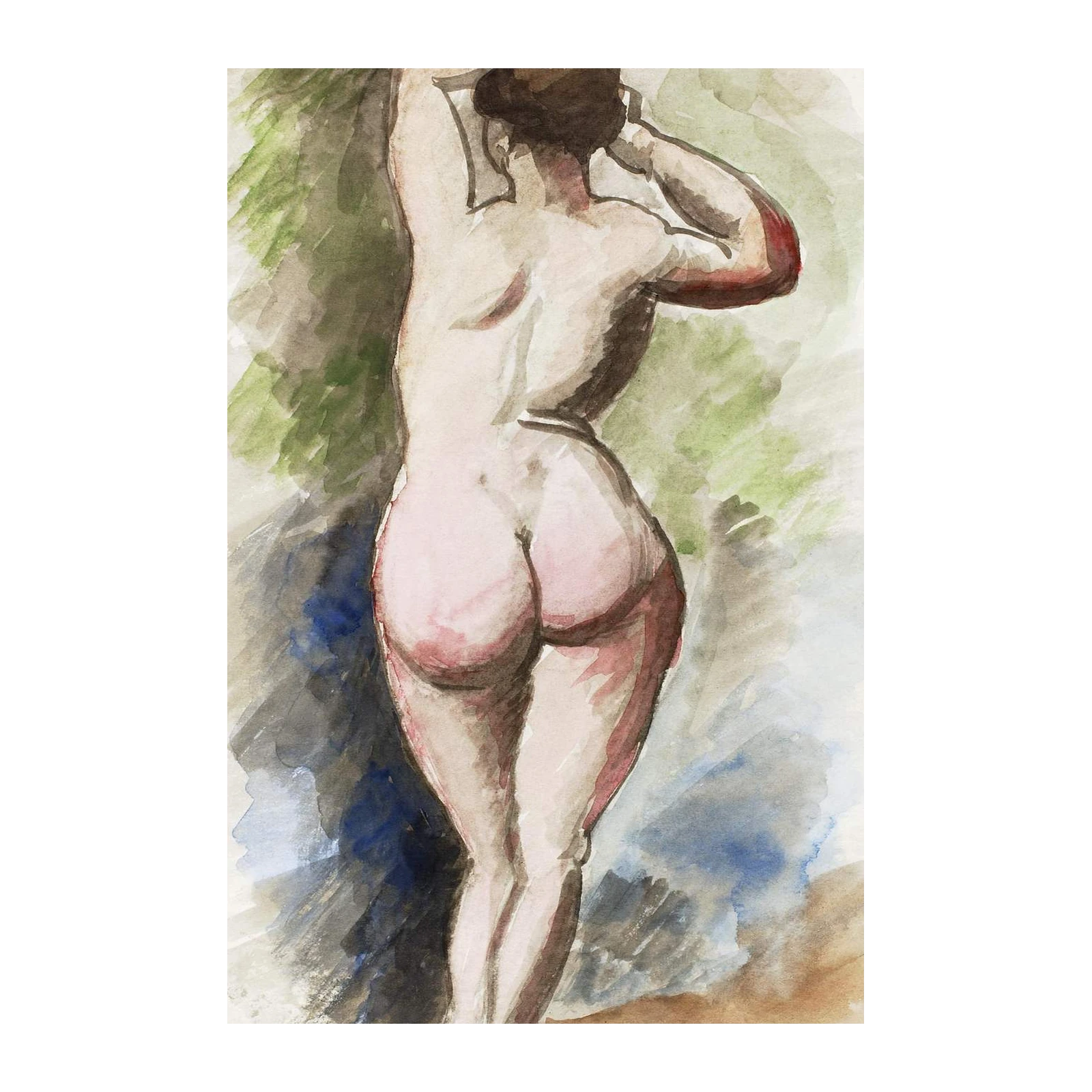 Elegant Nude Figure Watercolor Wall Art