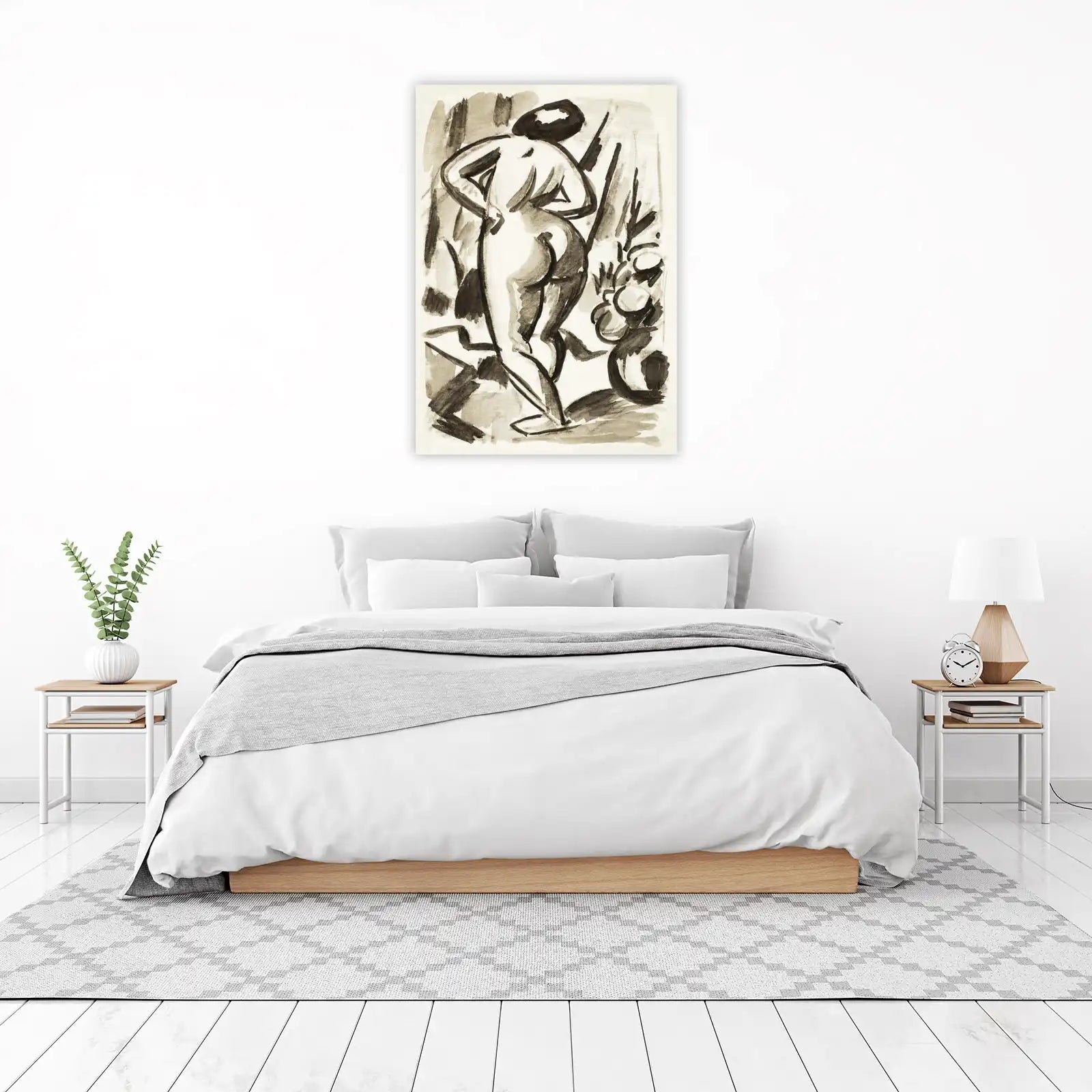 Expressive Nude Figure Sepia Watercolor Wall Art