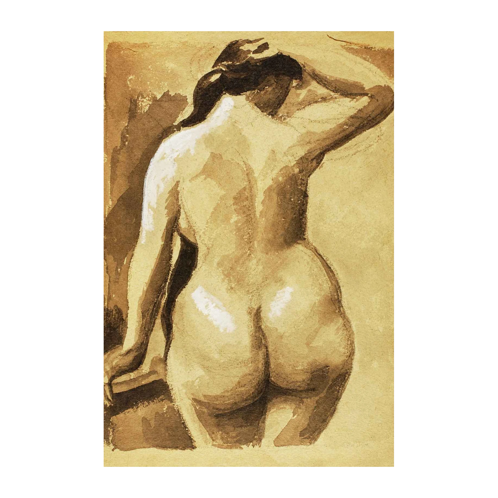 Elegant Nude Back Study Sepia Wall Art