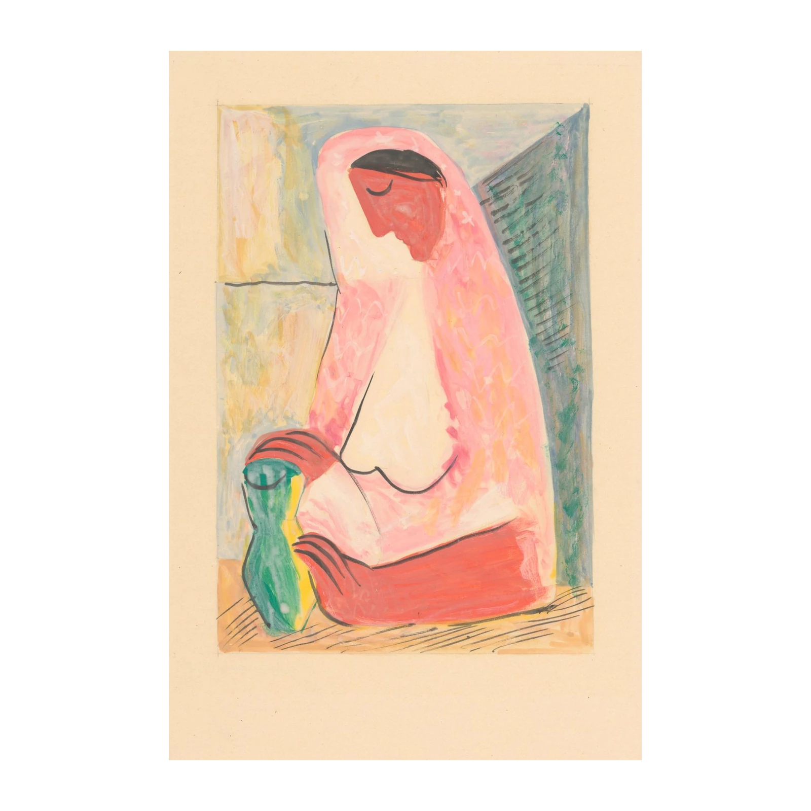 Serene Woman with Vase Wall Art