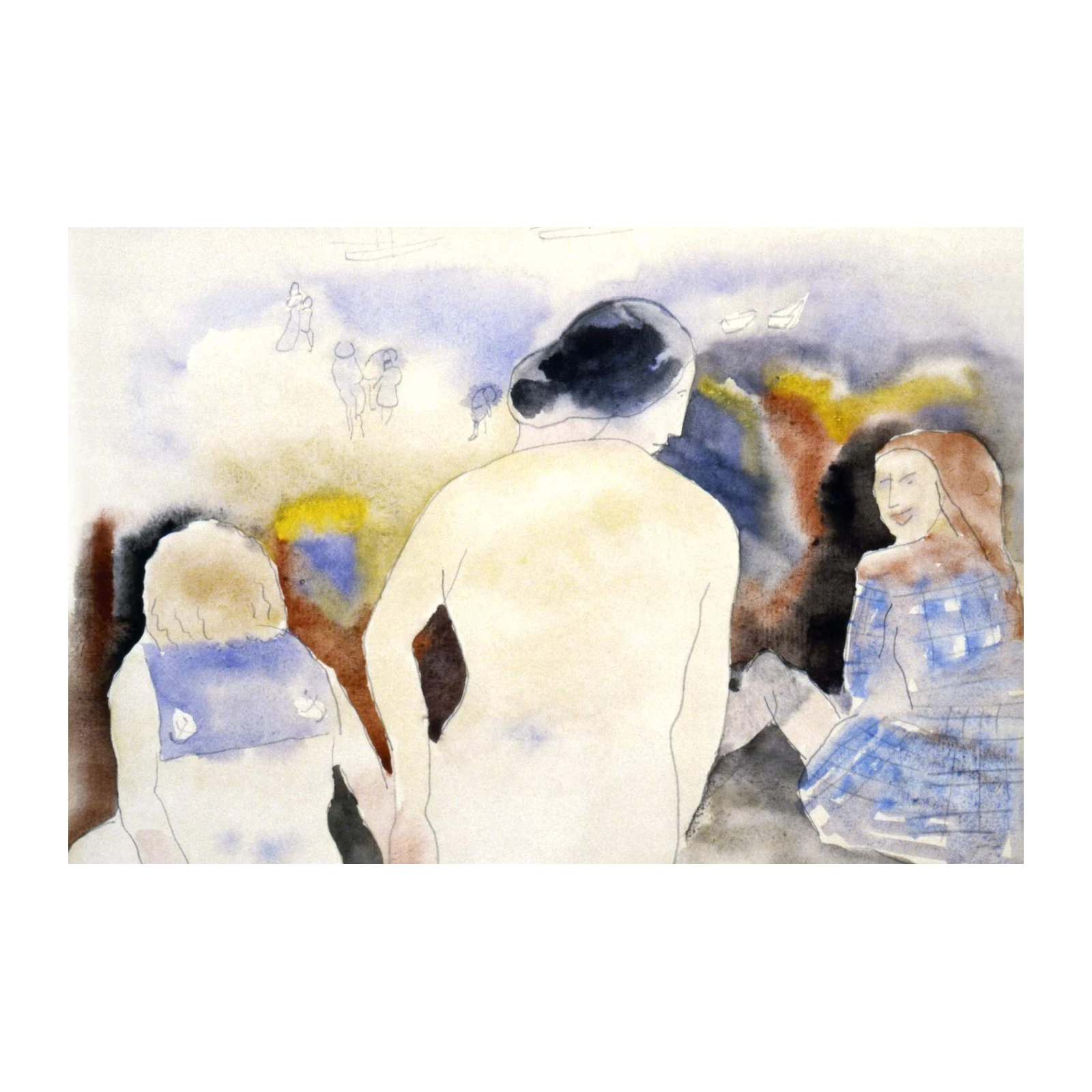 Serene Seaside Gathering Watercolor Wall Art