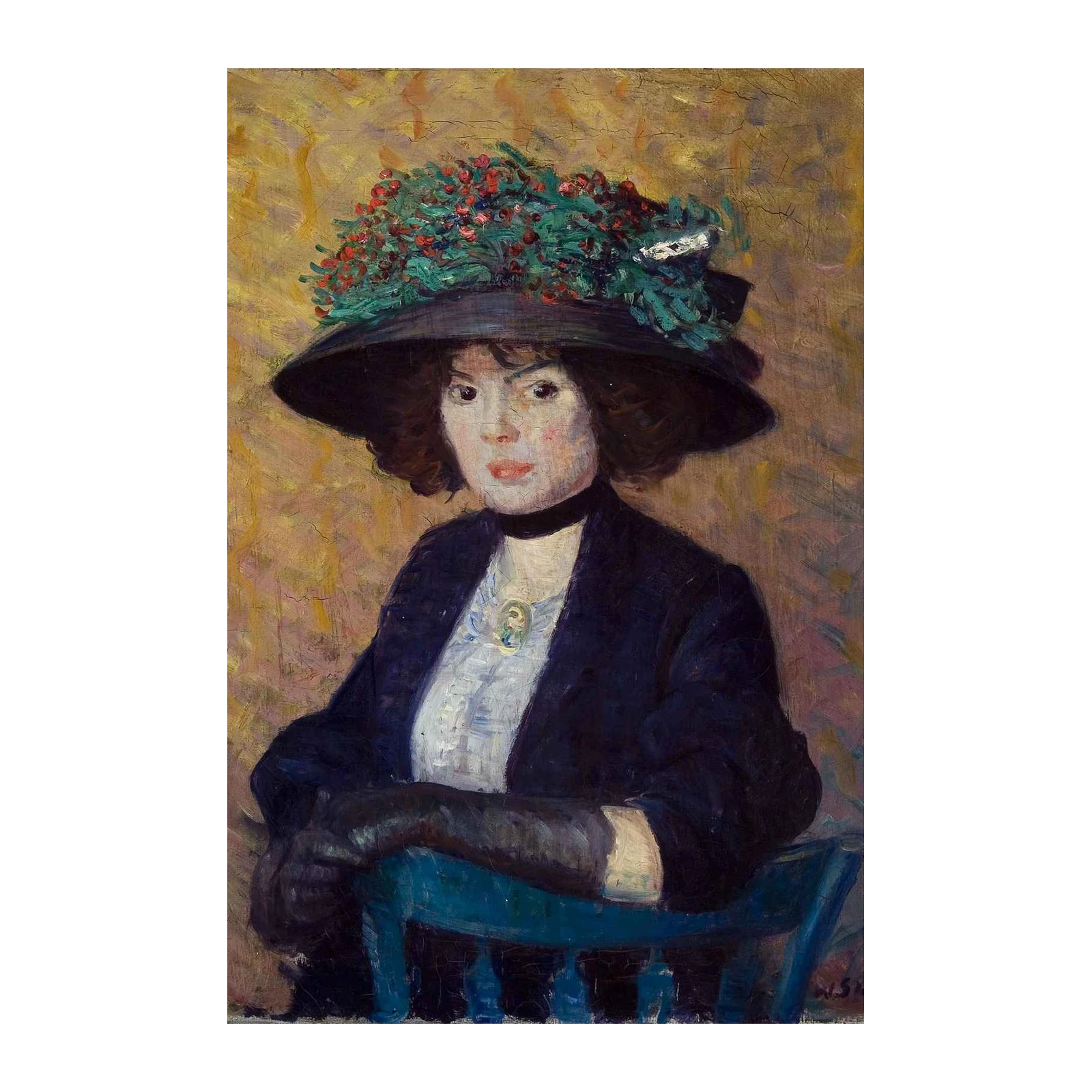 Elegant Woman Portrait Vintage Hat Wall Art