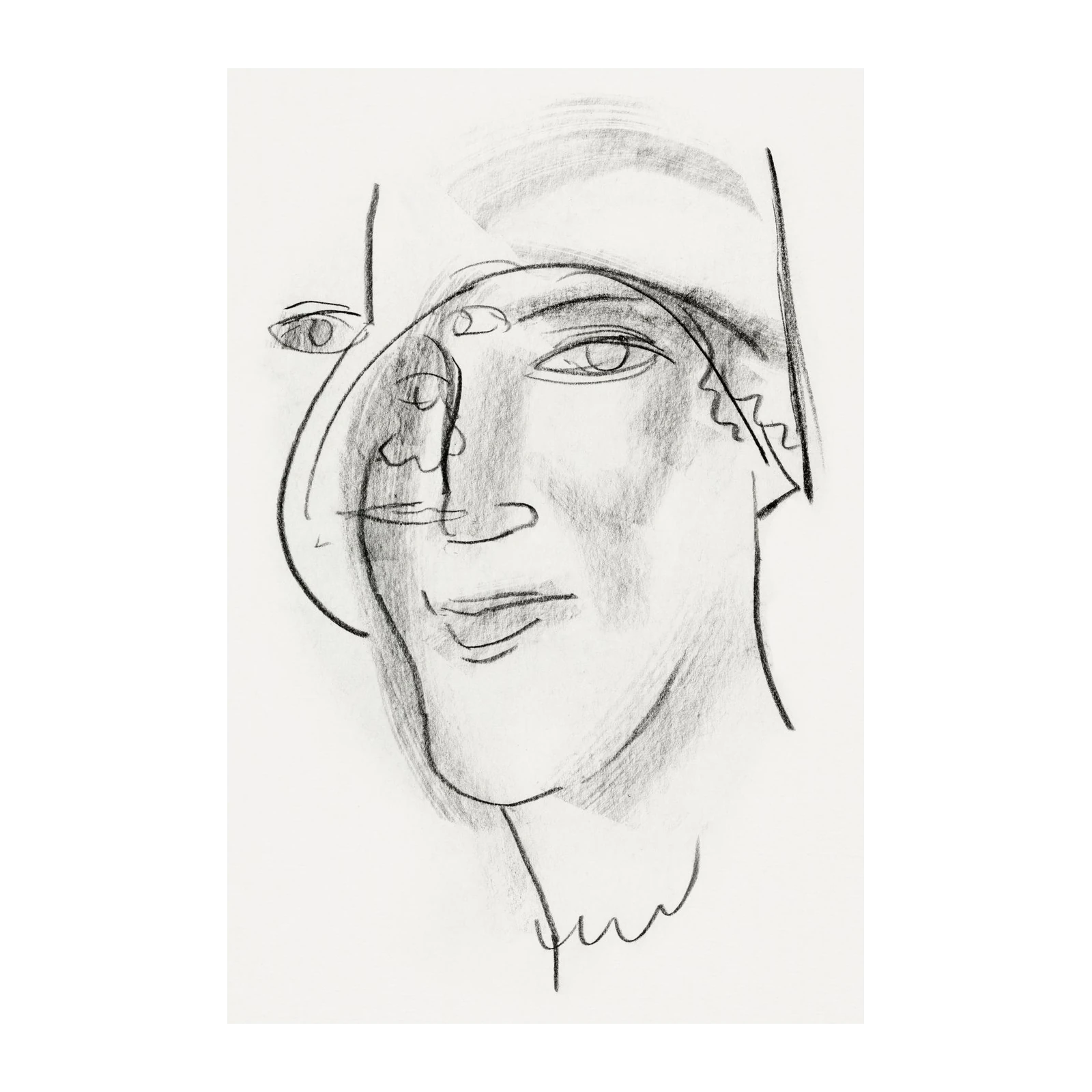 Abstract Face Charcoal Sketch Wall Art