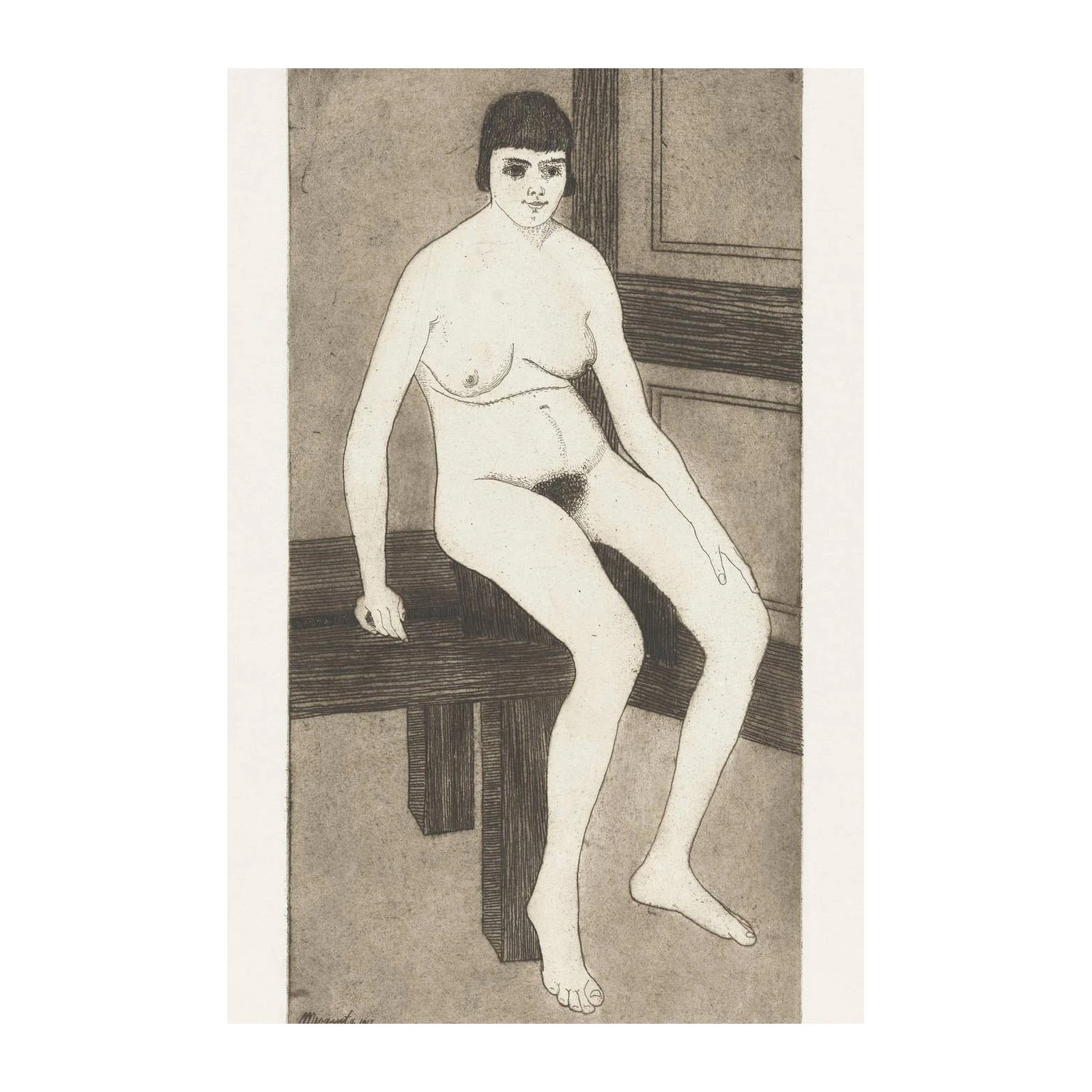 Vintage Nude Woman Etching Wall Art
