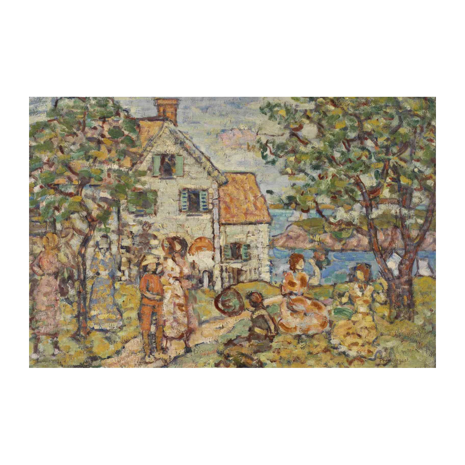 Impressionist Coastal Scene with Figures Wall Art