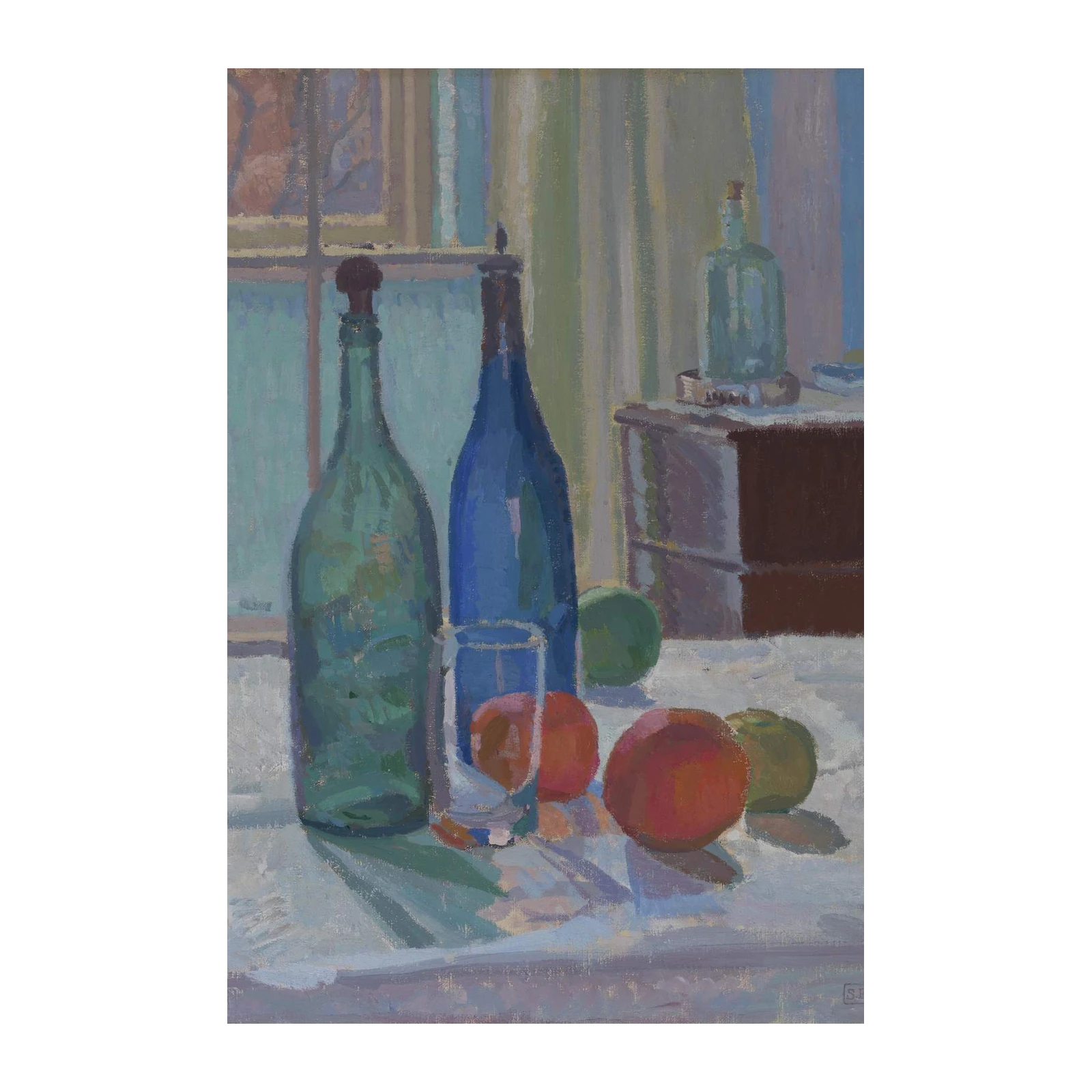 Serene Still Life Bottles & Fruit Wall Art
