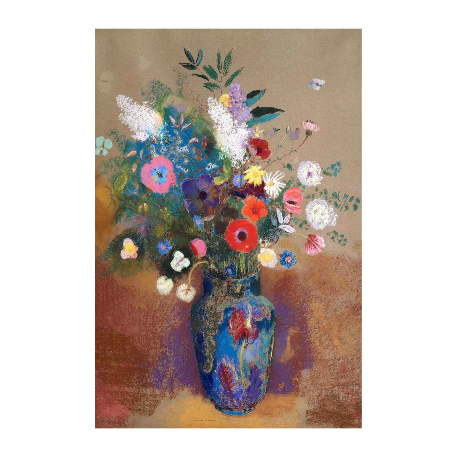 Vibrant Floral Bouquet Blue Vase Wall Art
