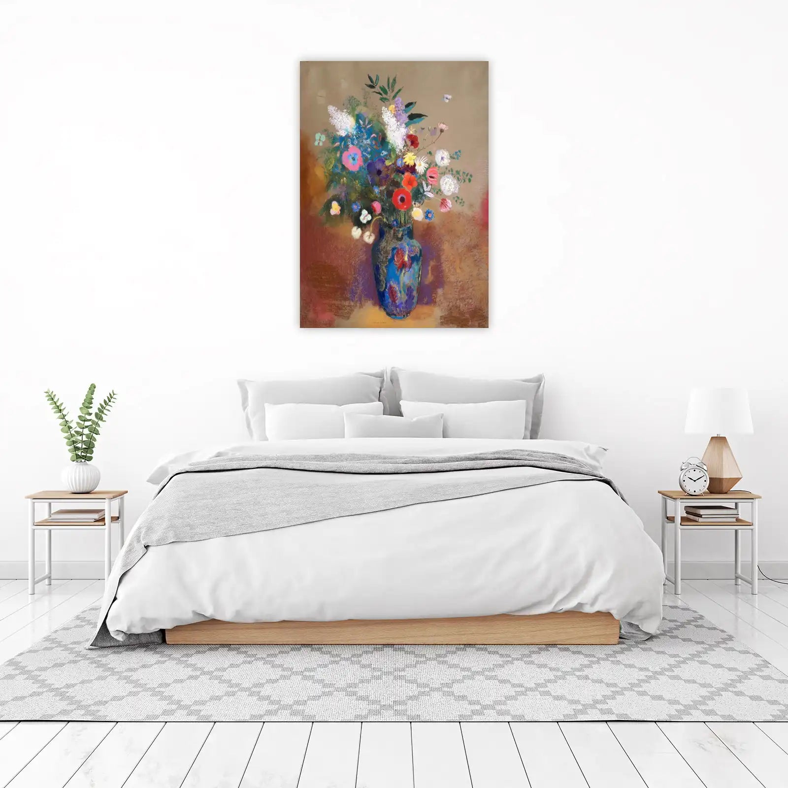 Vibrant Floral Bouquet Blue Vase Wall Art
