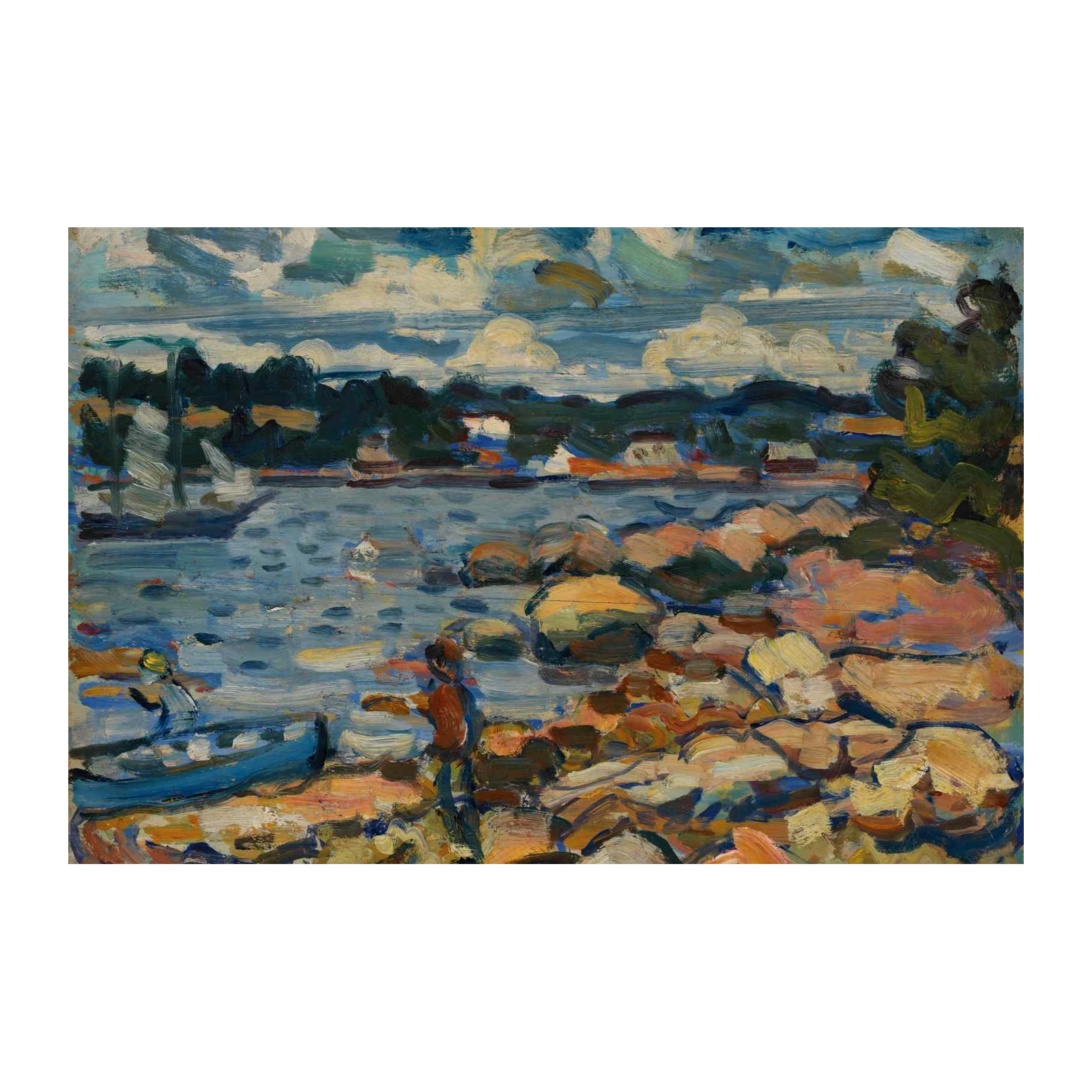 Coastal Landscape with Sailboats Wall Art