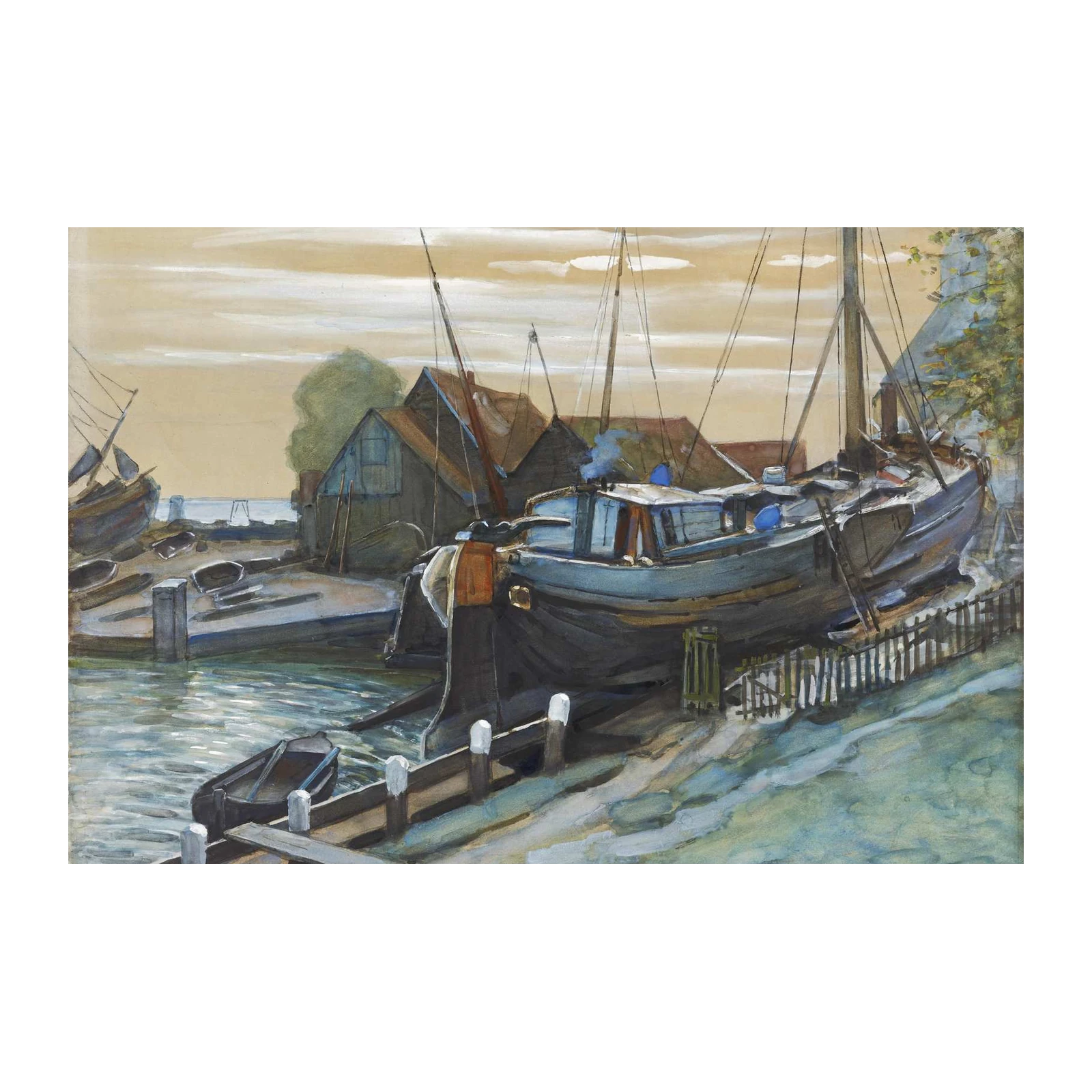 Seaside Harbor Boats Nautical Scene Wall Art