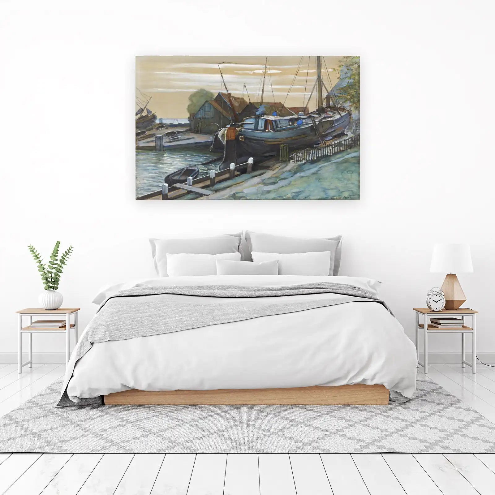 Seaside Harbor Boats Nautical Scene Wall Art