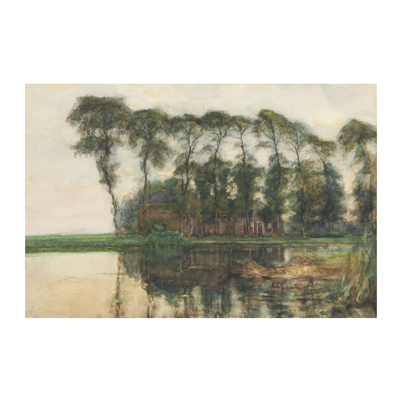 Serene Waterscape Trees Wall Art