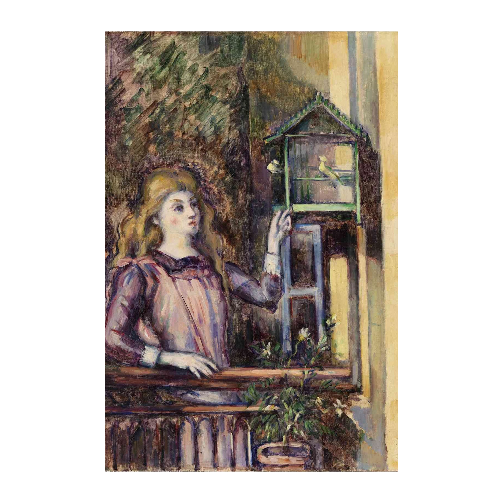 Girl & Birdcage Vintage Art Wall Art