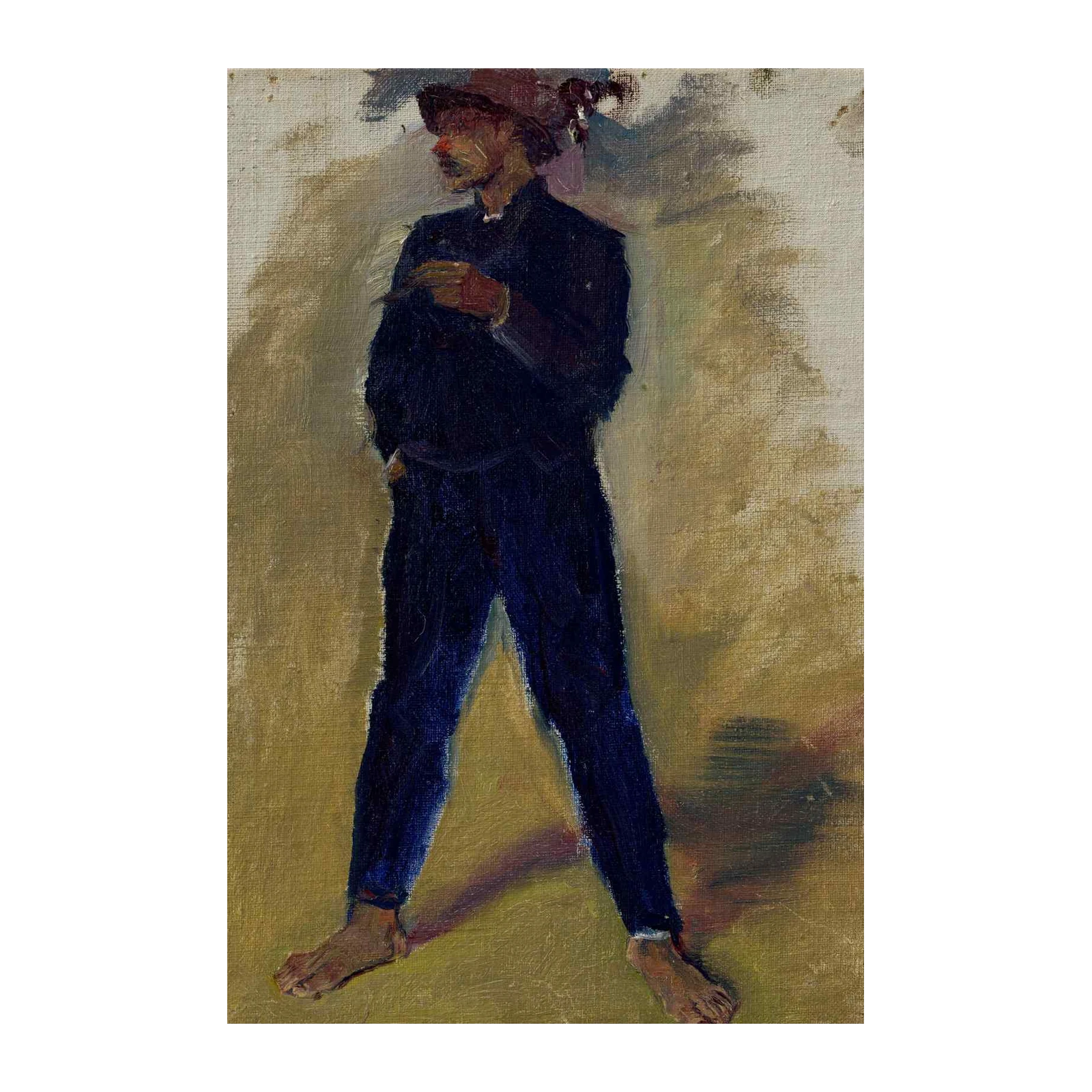 Brooding Figure in Blue: Impressionist Wall Art