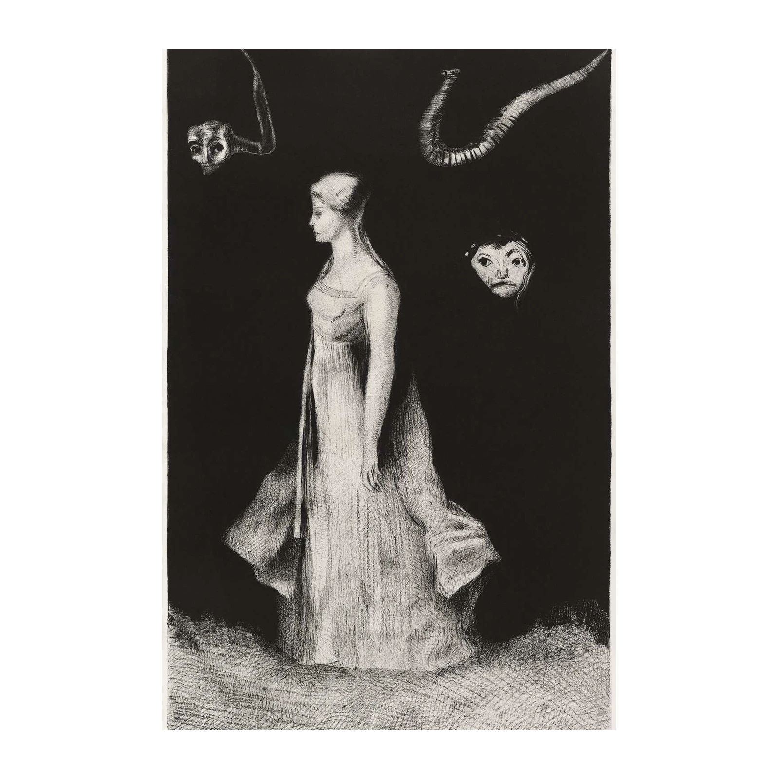 Mysterious Woman & Faces Dark Dream Wall Art