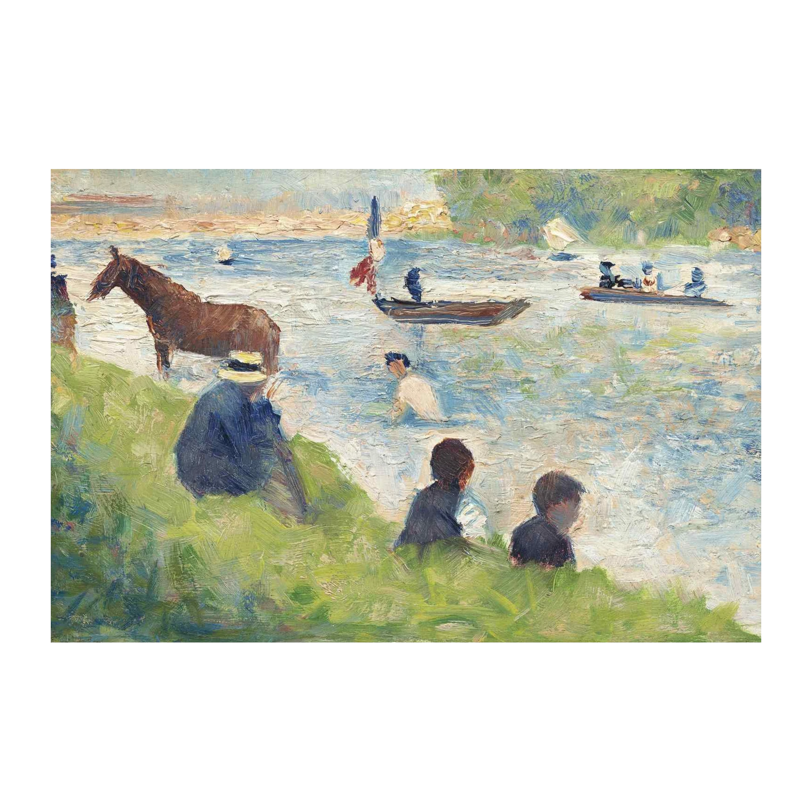 Impressionist Riverside Scene Horse & People Wall Art