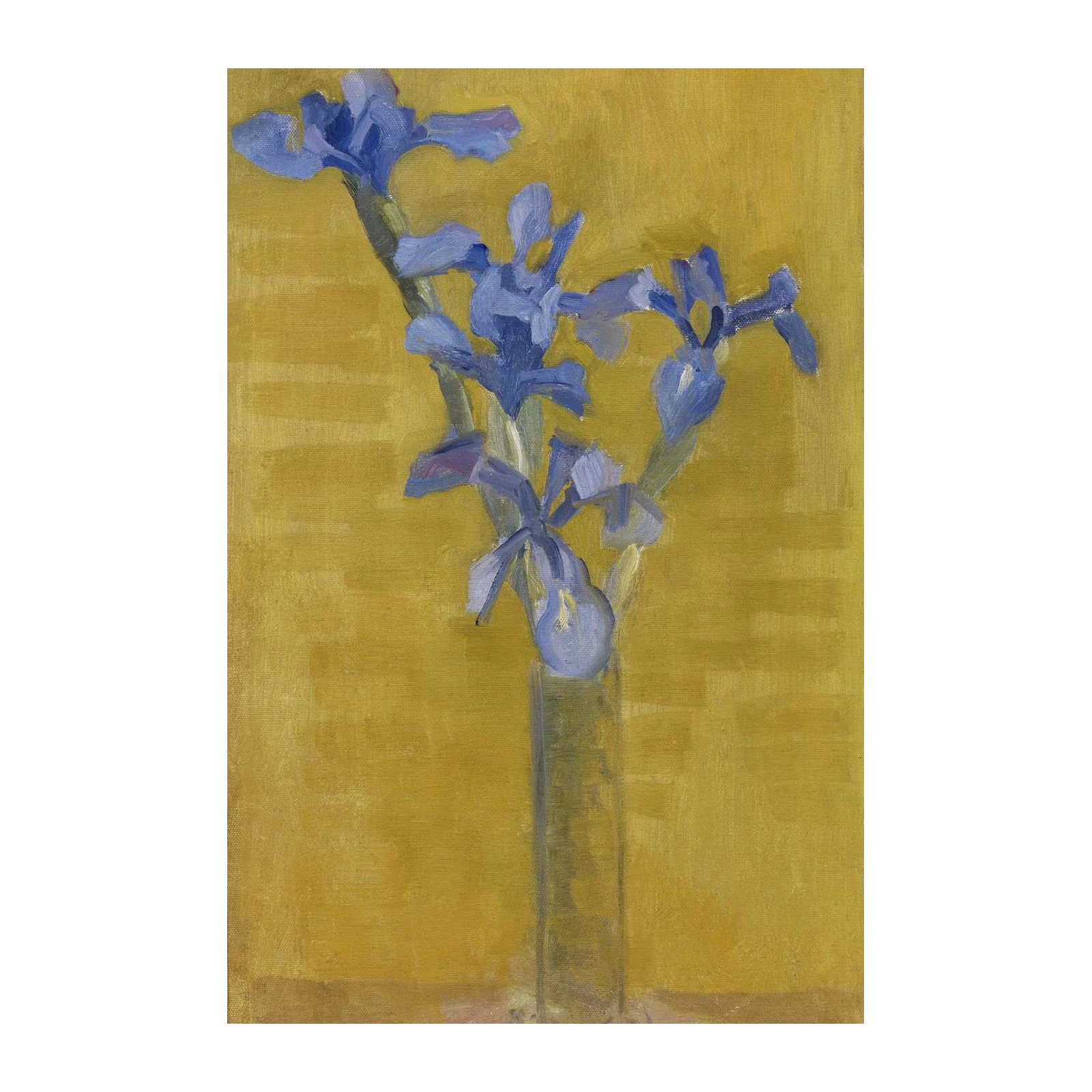 Vibrant Blue Irises in Yellow Vase Wall Art