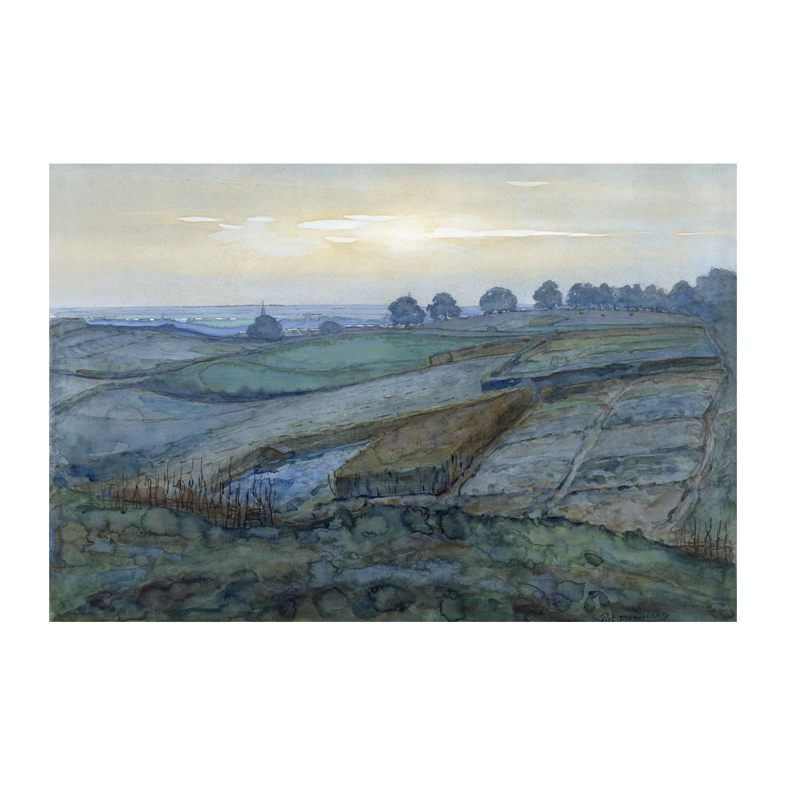 Serene Countryside Watercolor Landscape Wall Art