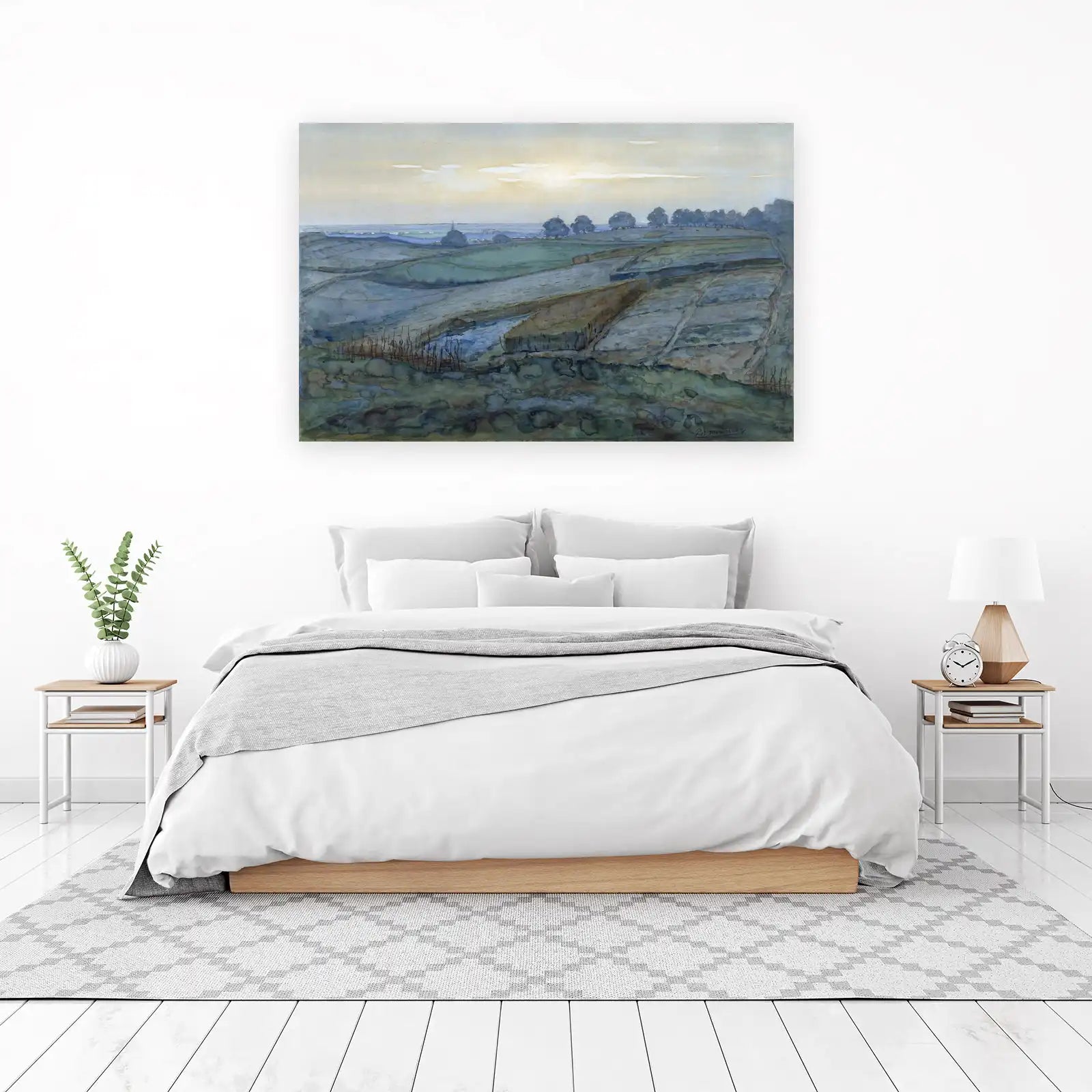 Serene Countryside Watercolor Landscape Wall Art