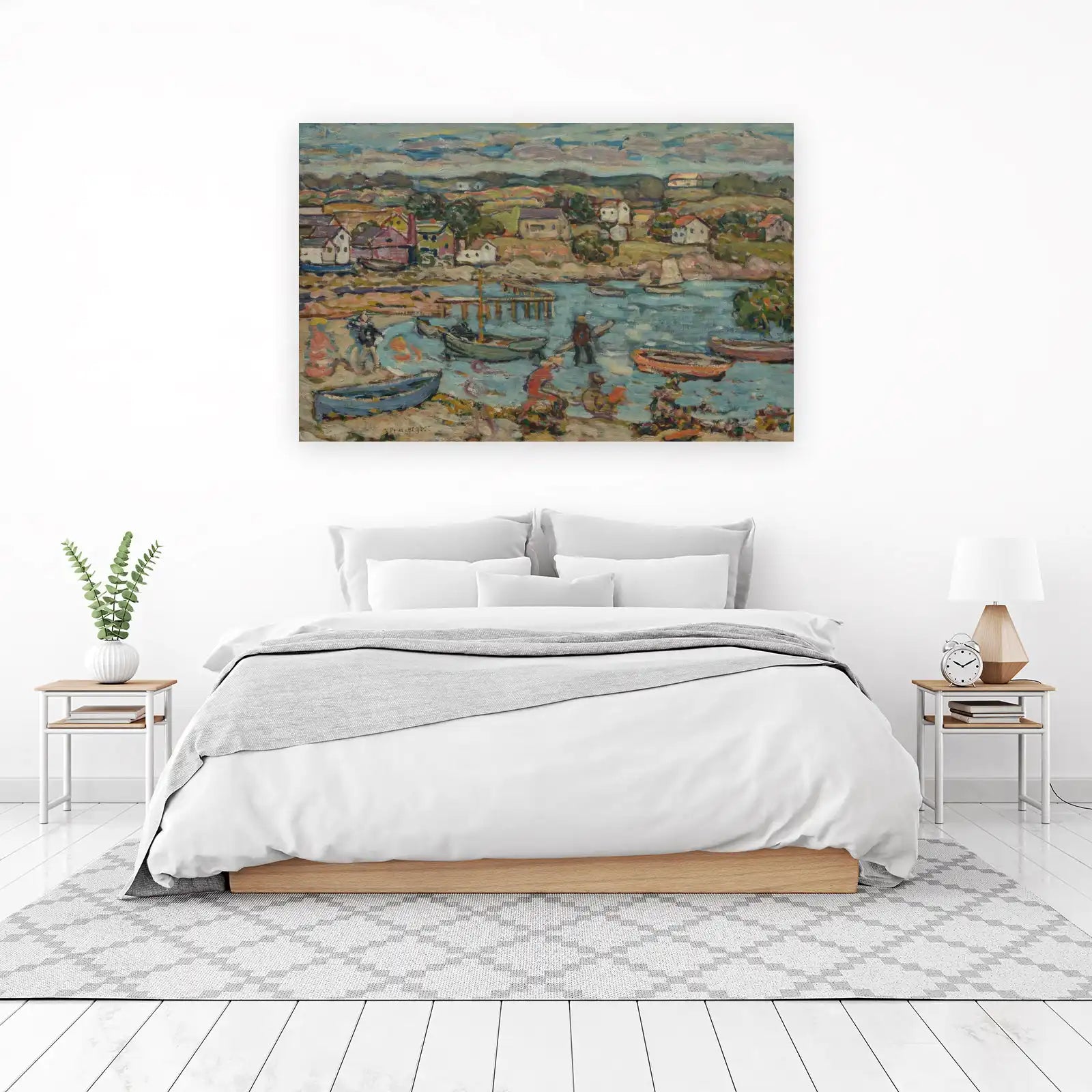 Coastal Village Harbor Scene Wall Art