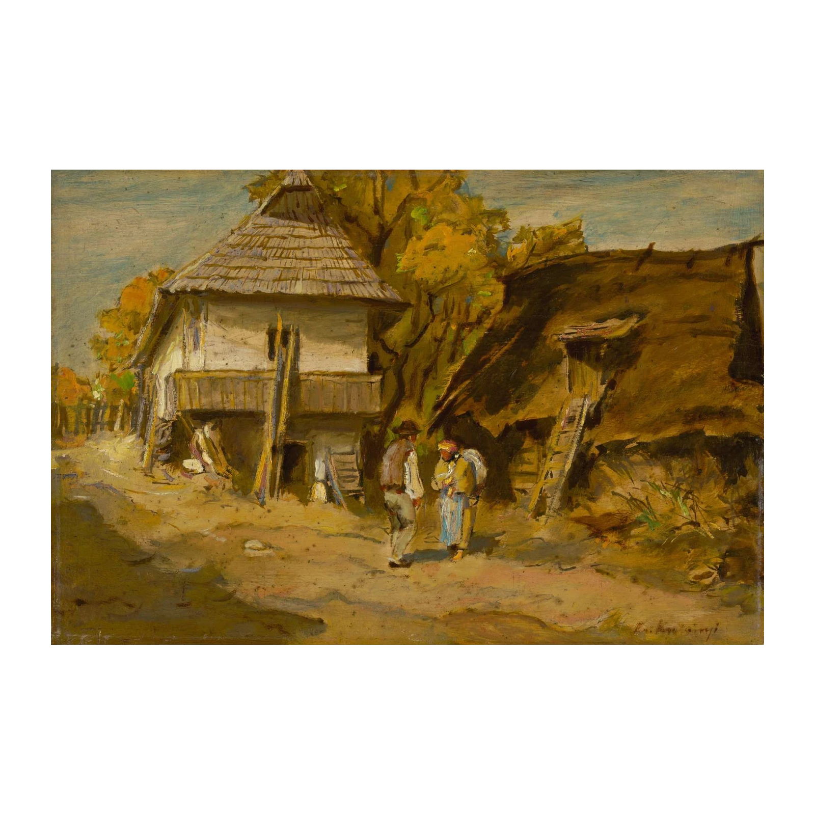 Rustic Village Scene Oil Painting Wall Art