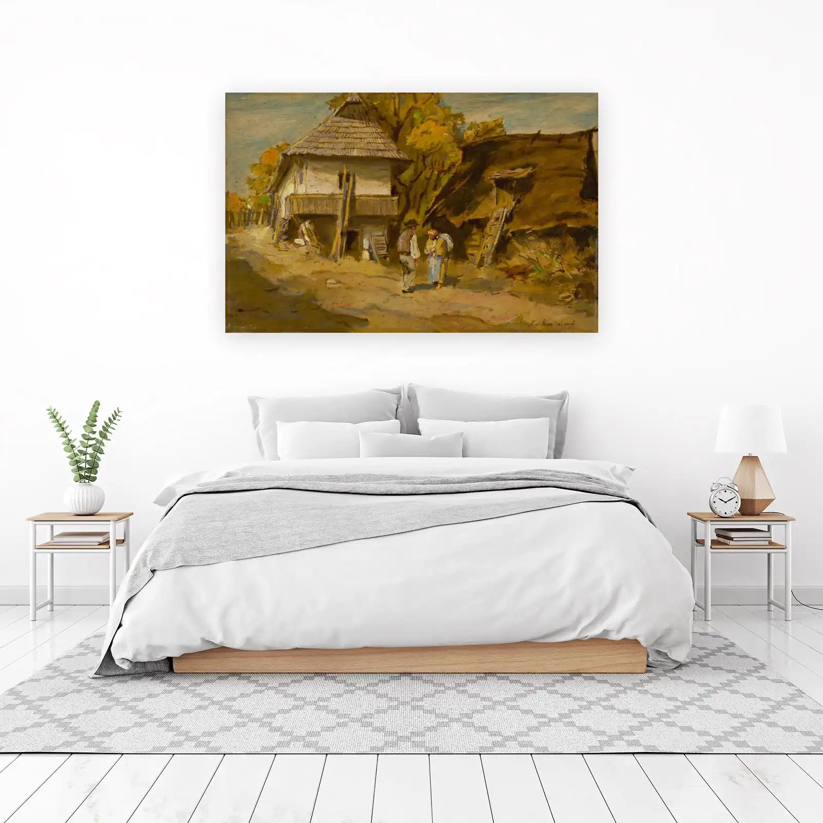 Rustic Village Scene Oil Painting Wall Art