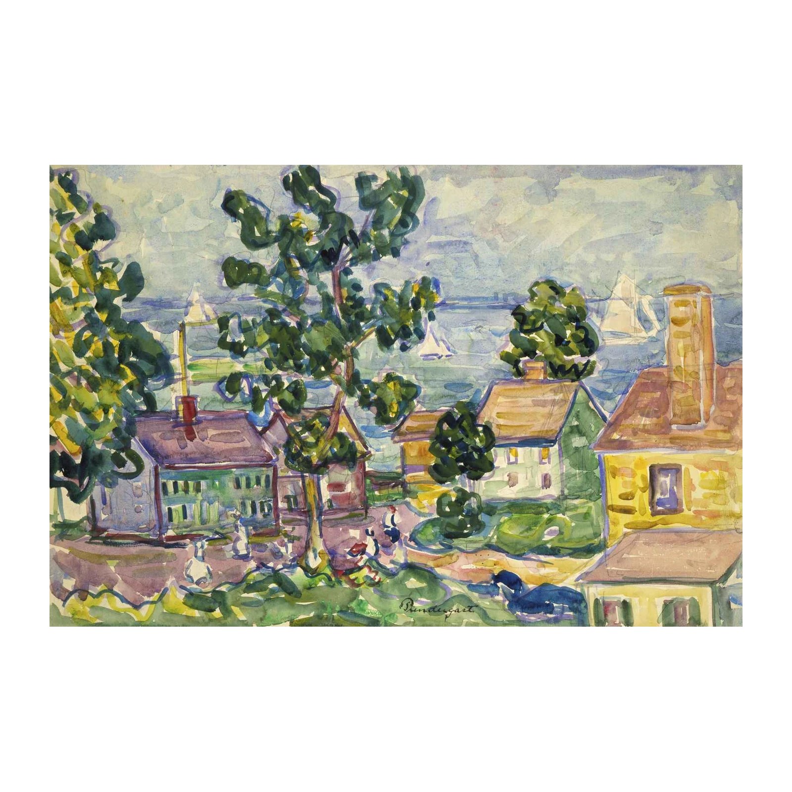 Seaside Village Charm Watercolor Wall Art