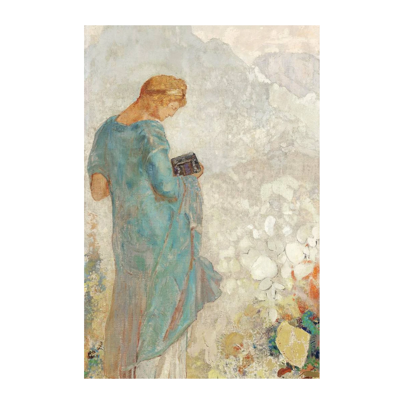Serene Visionary Woman Teal Blue Wall Art