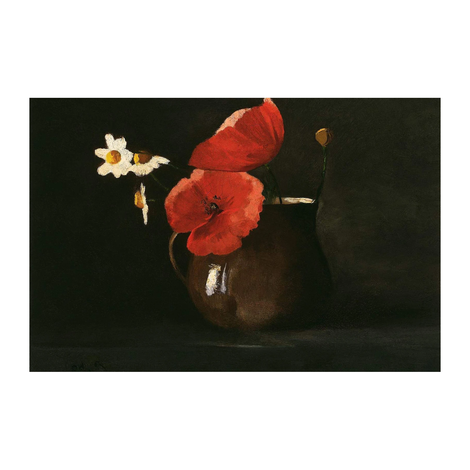 Vibrant Red Poppies & Daisies Still Life Wall Art