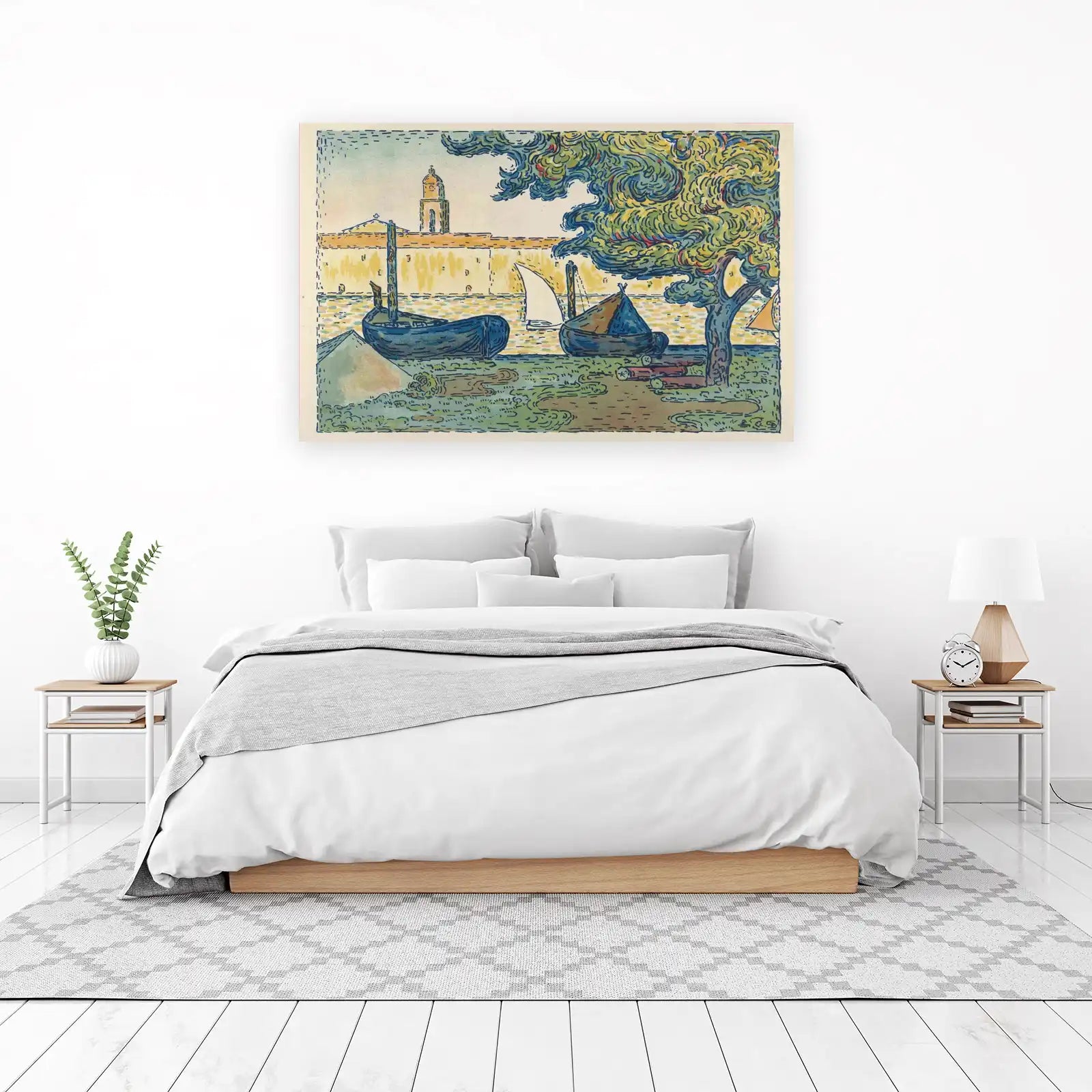 Tranquil Harbor Boats & Tower Wall Art