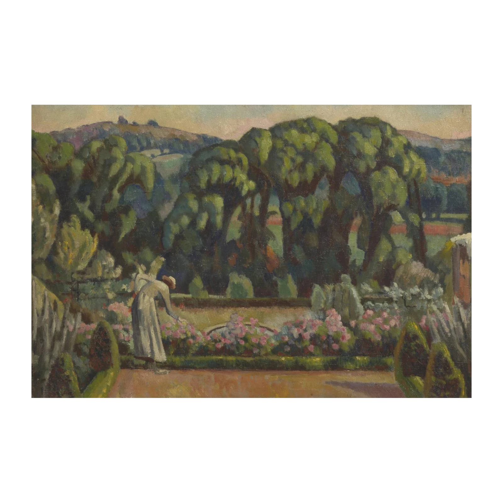 Serene Garden Landscape Oil Painting Wall Art