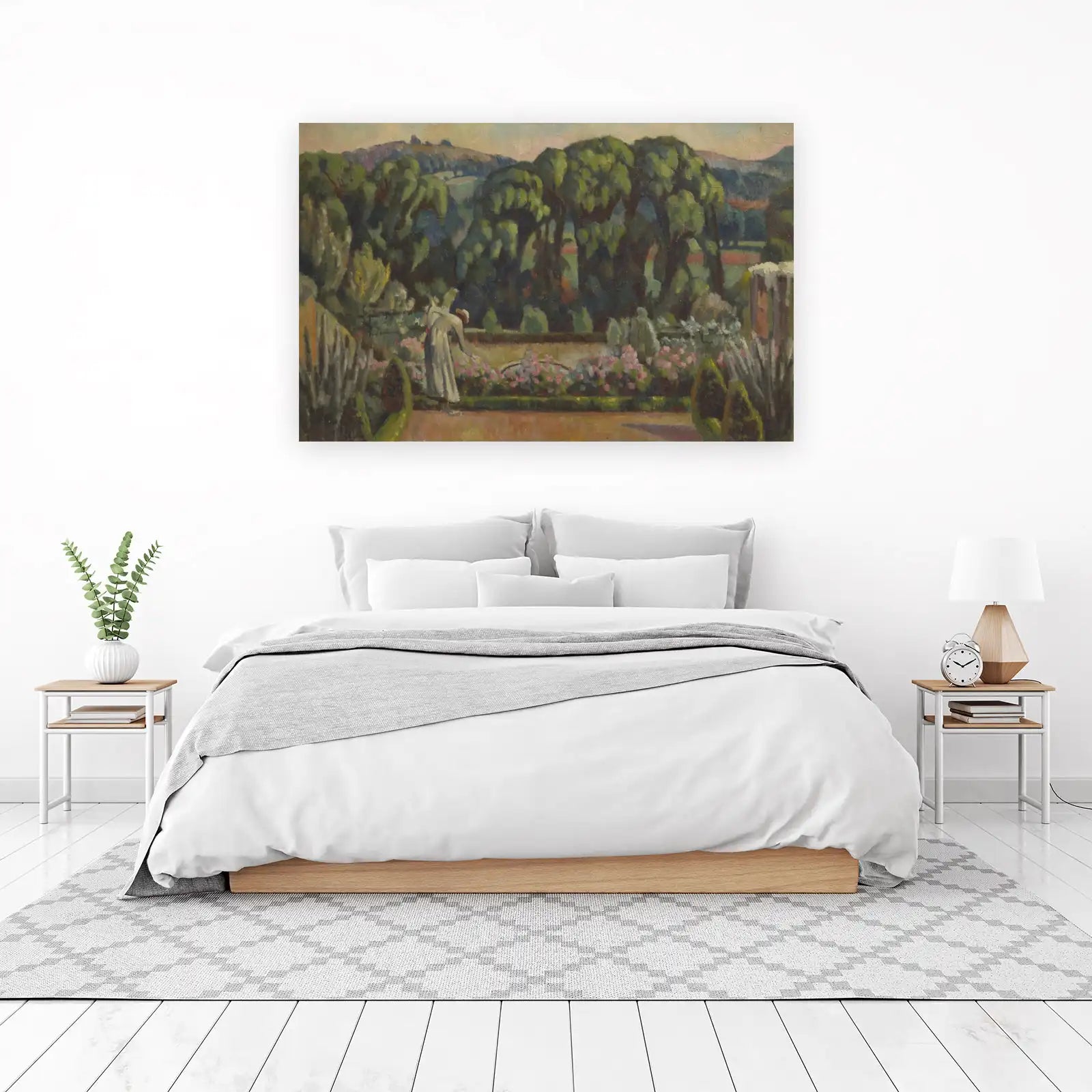 Serene Garden Landscape Oil Painting Wall Art
