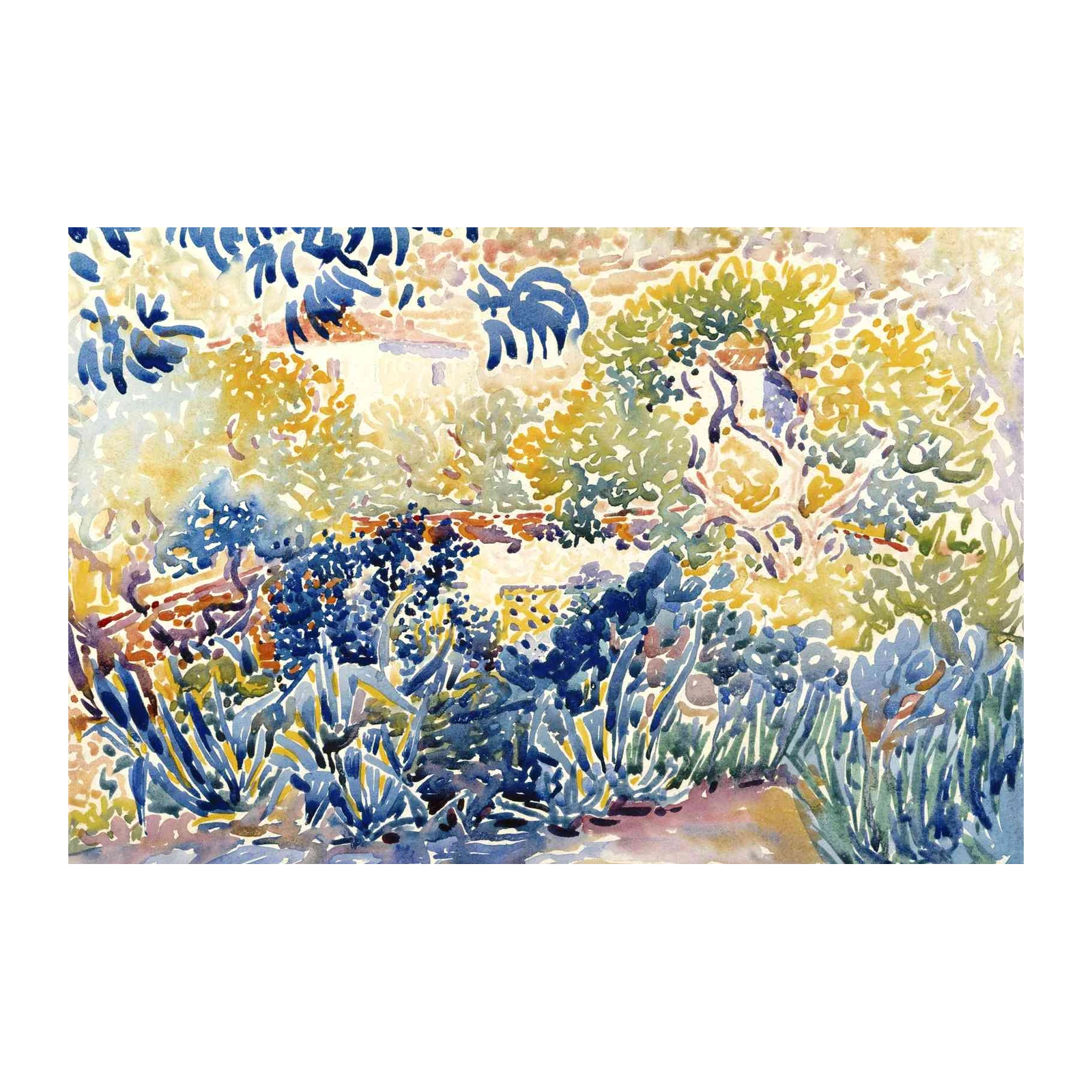 Vibrant Garden Watercolor Landscape Wall Art